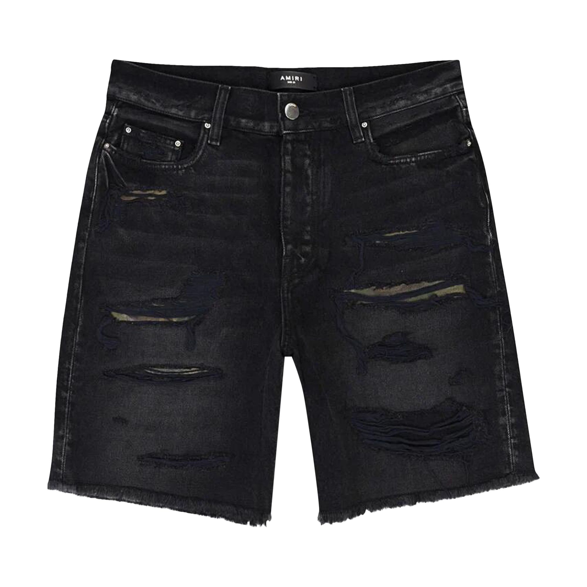 Amiri Camo Patch Short Denim Shorts 'Aged Black' | Men's Size 33