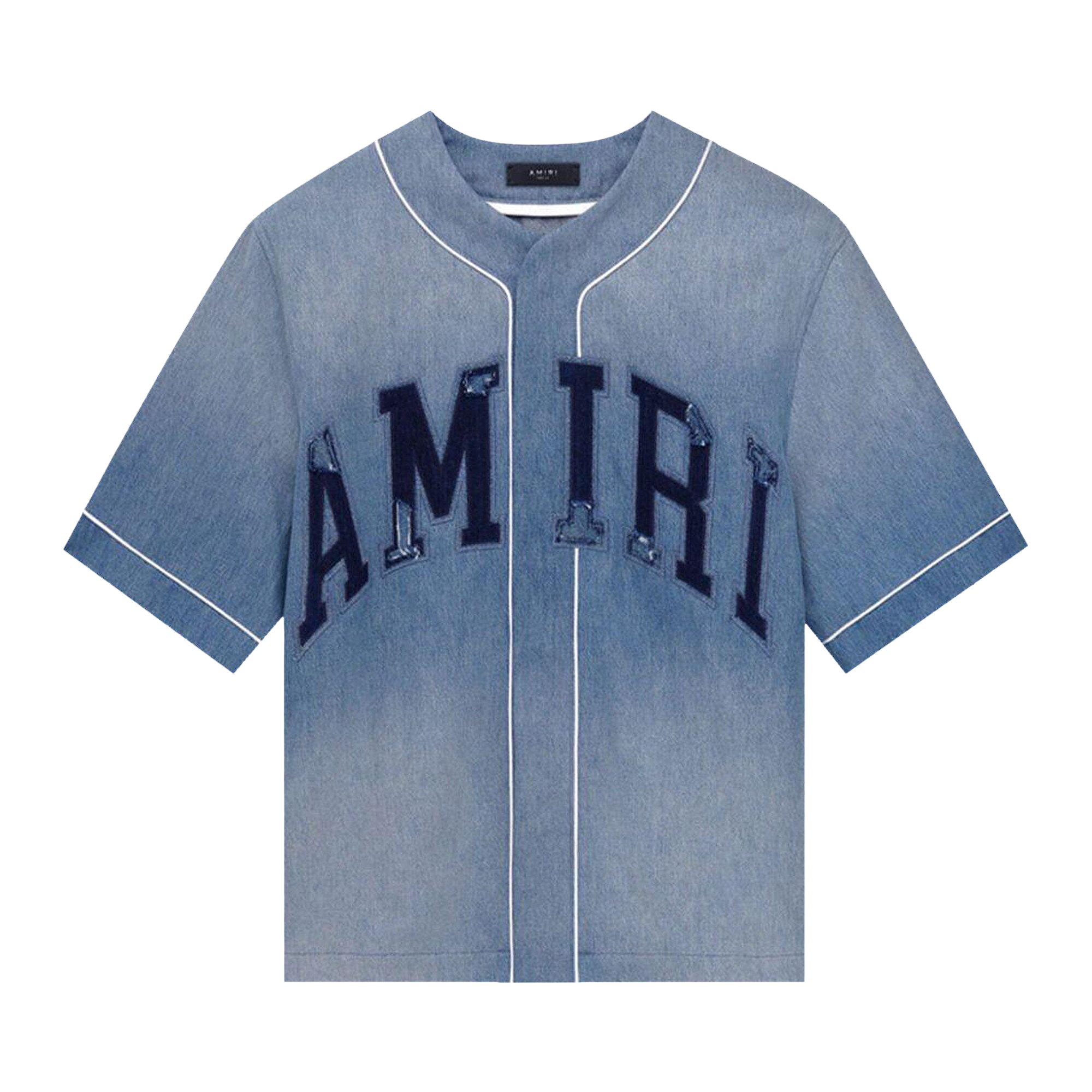 Pre-owned Amiri Sun Faded Baseball Shirt 'perfect Indigo' | Blue | Men's Size M