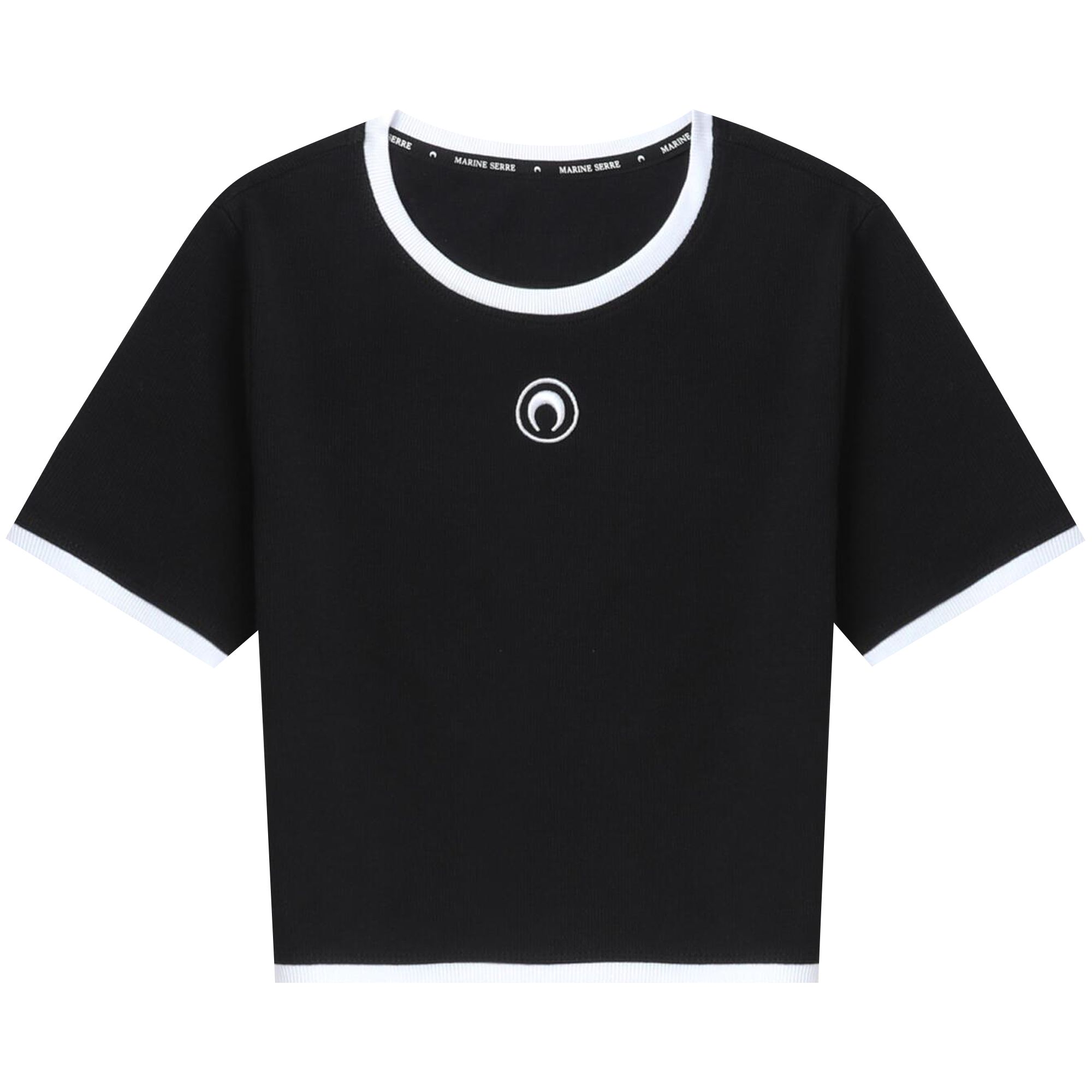 Marine Serre Moon Logo Ribbed Jersey Cropped Top 'Black' | Women's Size S