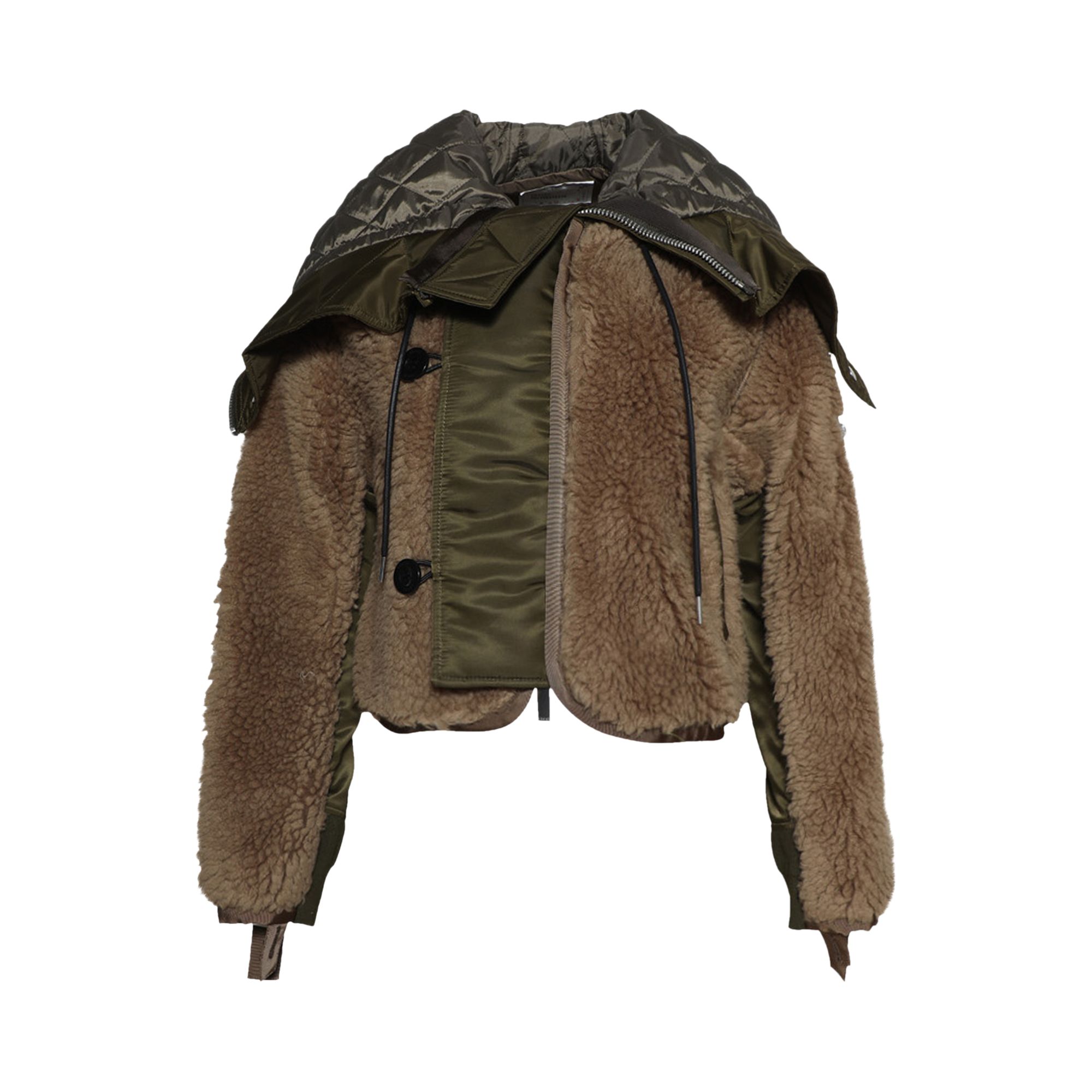 Pre-owned Sacai Faux Shearling Nylon Twill Blouson 'beige/olive' | Tan | Women's Size 1