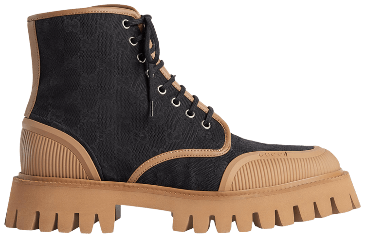 Gucci Lace Up Boot Maxi GG   Black Koi Beige