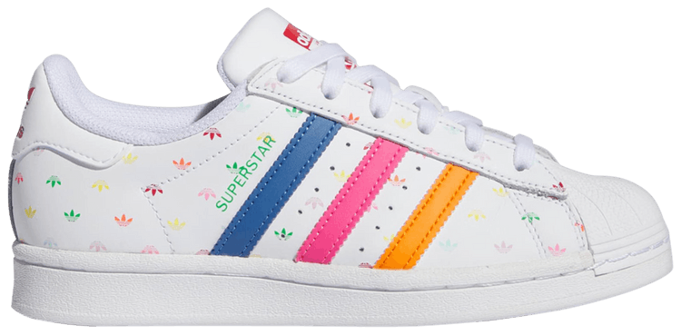 Adidas Superstar J Allover Trefoild Print   White Magenta Orange