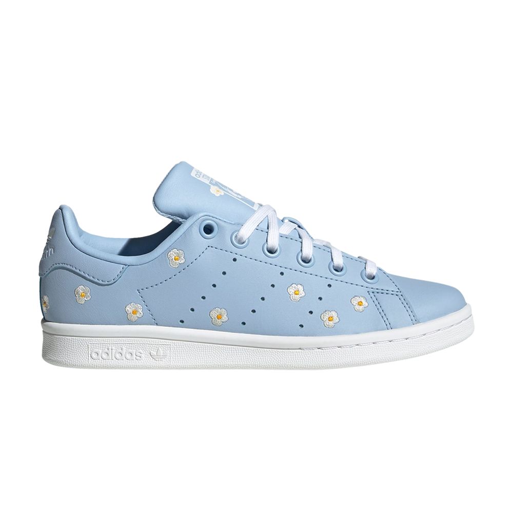 adidas Stan Smith J 'Floral Embroidery - Clear Sky' | Blue | Kid's Size 3.5