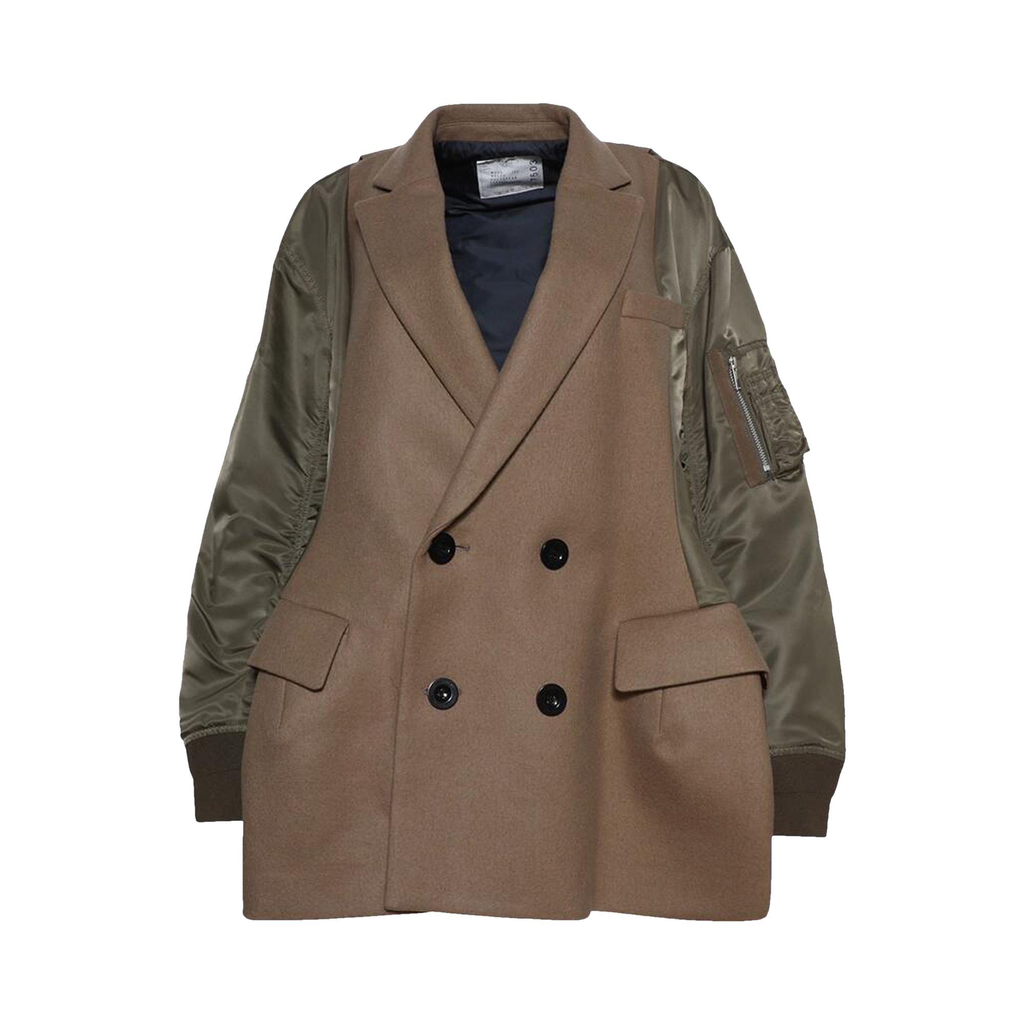 Pre-owned Sacai Wool Melton Nylon Twill Quilted Coat 'beige/khaki' | Tan | Women's Size 2