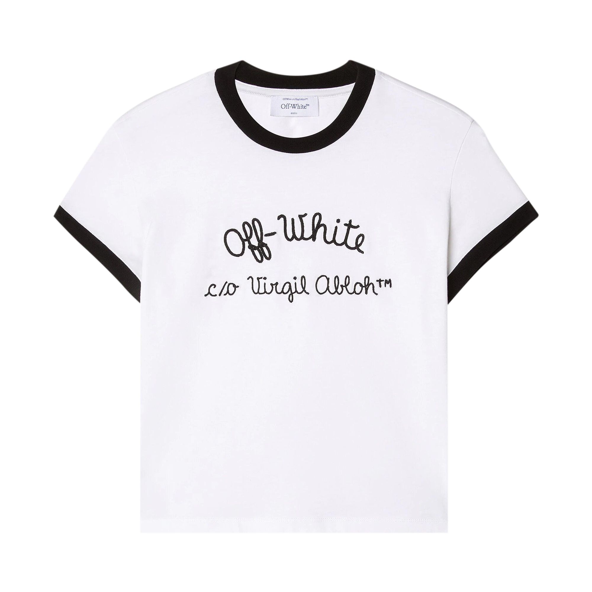 Pre-owned Off-white Embroidered Script Type Fitted T-shirt 'white/black' | Women's Size Xl