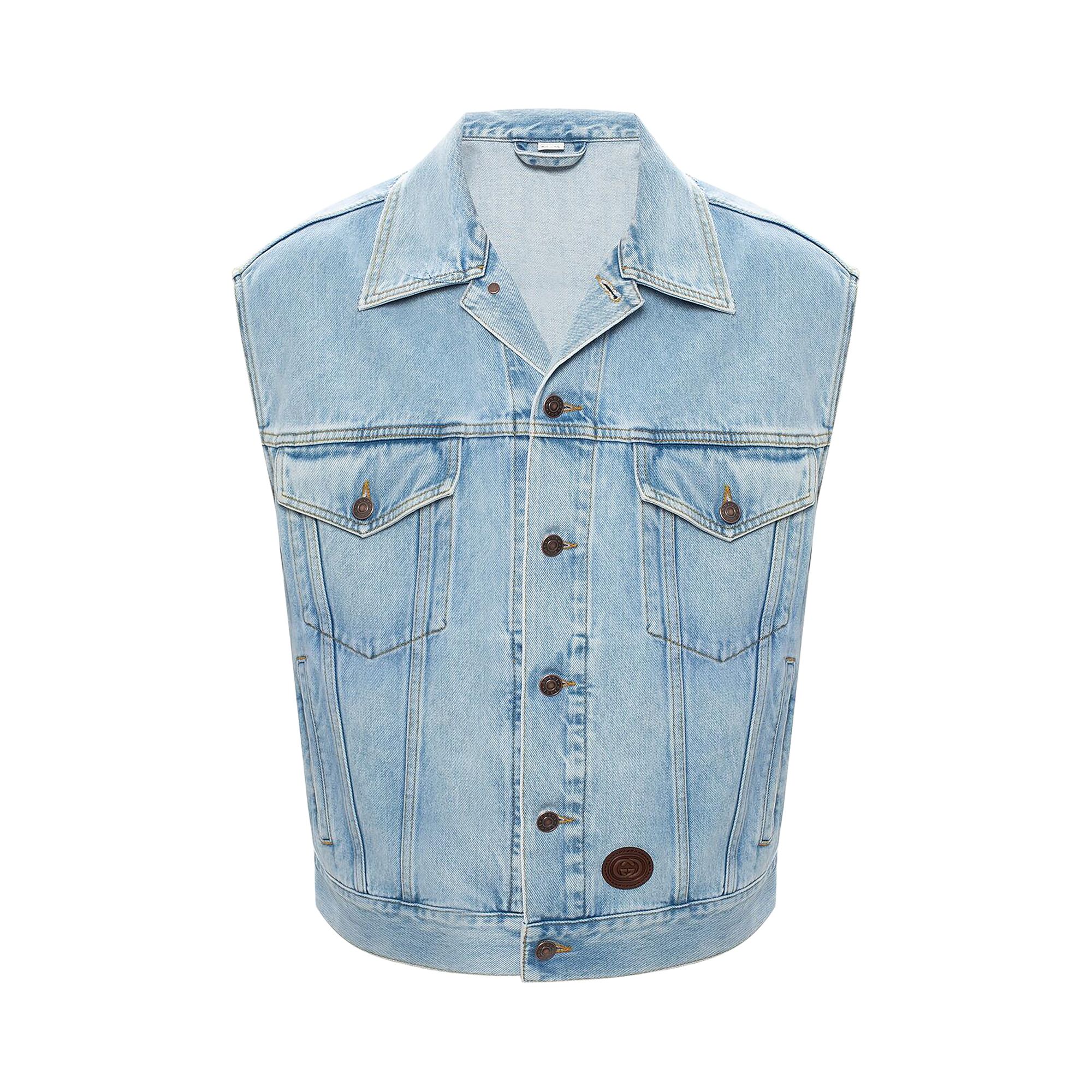 Pre-owned Gucci Distressed Denim Vest 'light Blue' | Men's Size 46