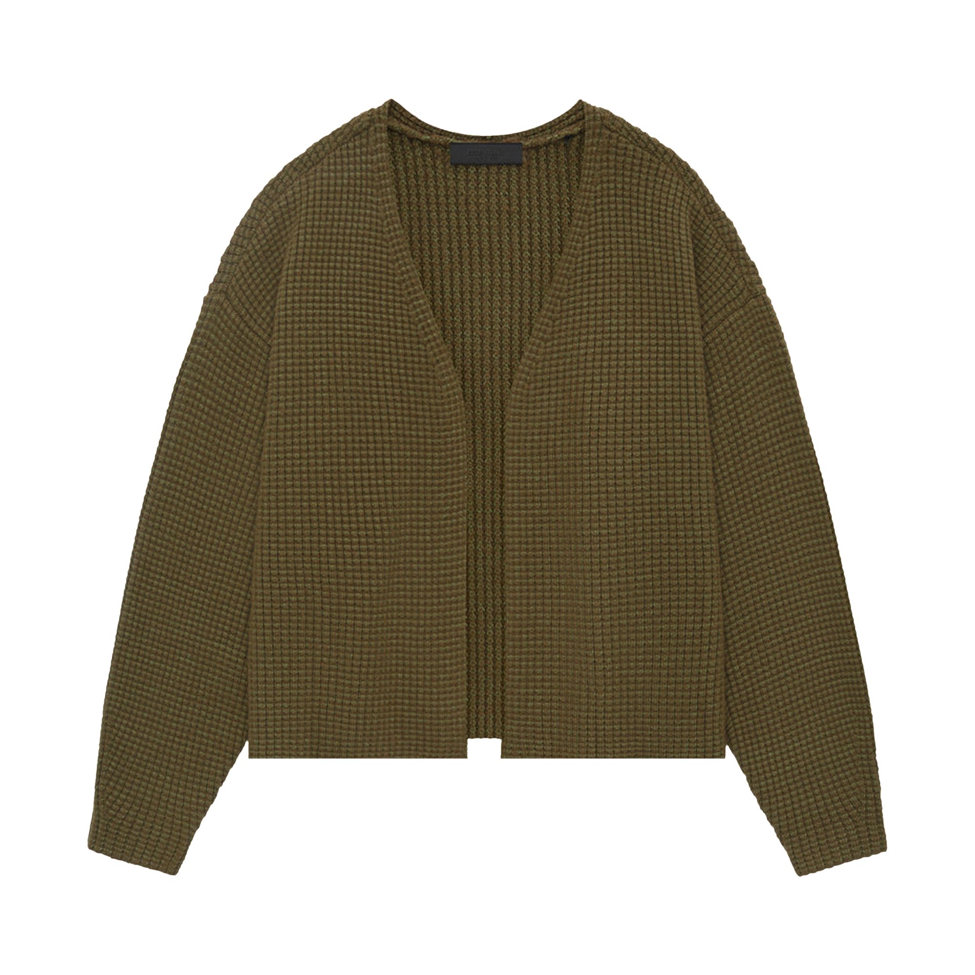 Pre-owned Essentials Fear Of God Heavy Waffle Cardigan 'olive' | Green | Men's Size L