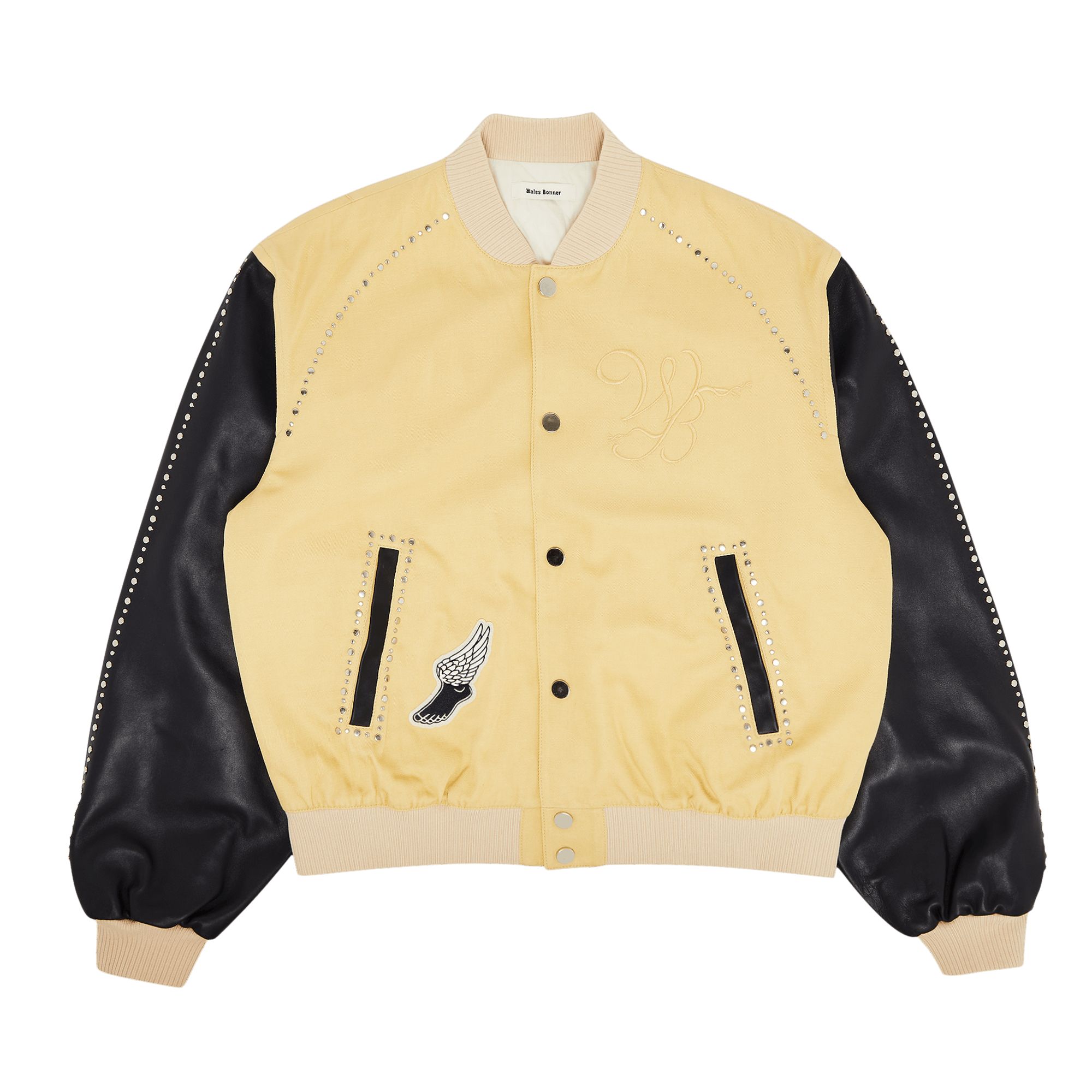 Pre-owned Wales Bonner Sky Varsity Jacket 'parsnip/navy' | Yellow | Men's Size 52
