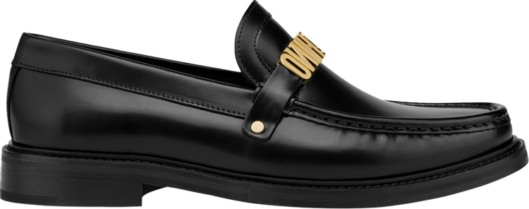 Moschino Wmns Polished Calfskin Loafer Gold Plated Logo   Black