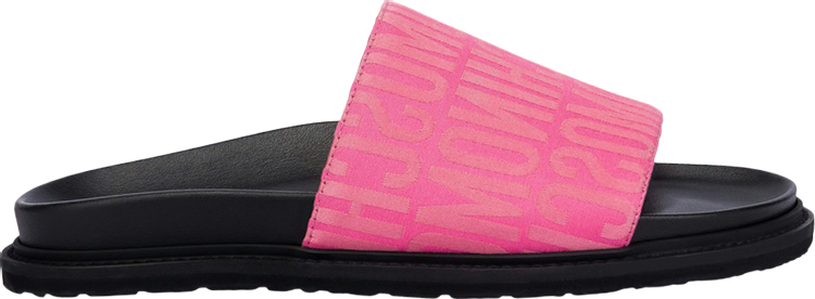 Moschino Wmns Nylon Slide Sandals All Over Logo   Fuchsia