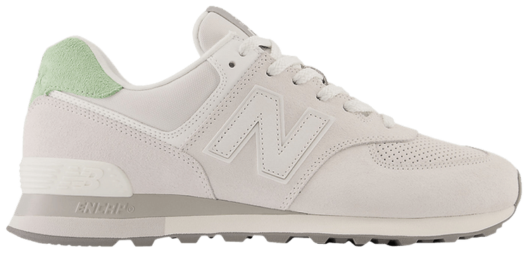 New Balance 574 Light Grey Green Mismatched Heel Tab