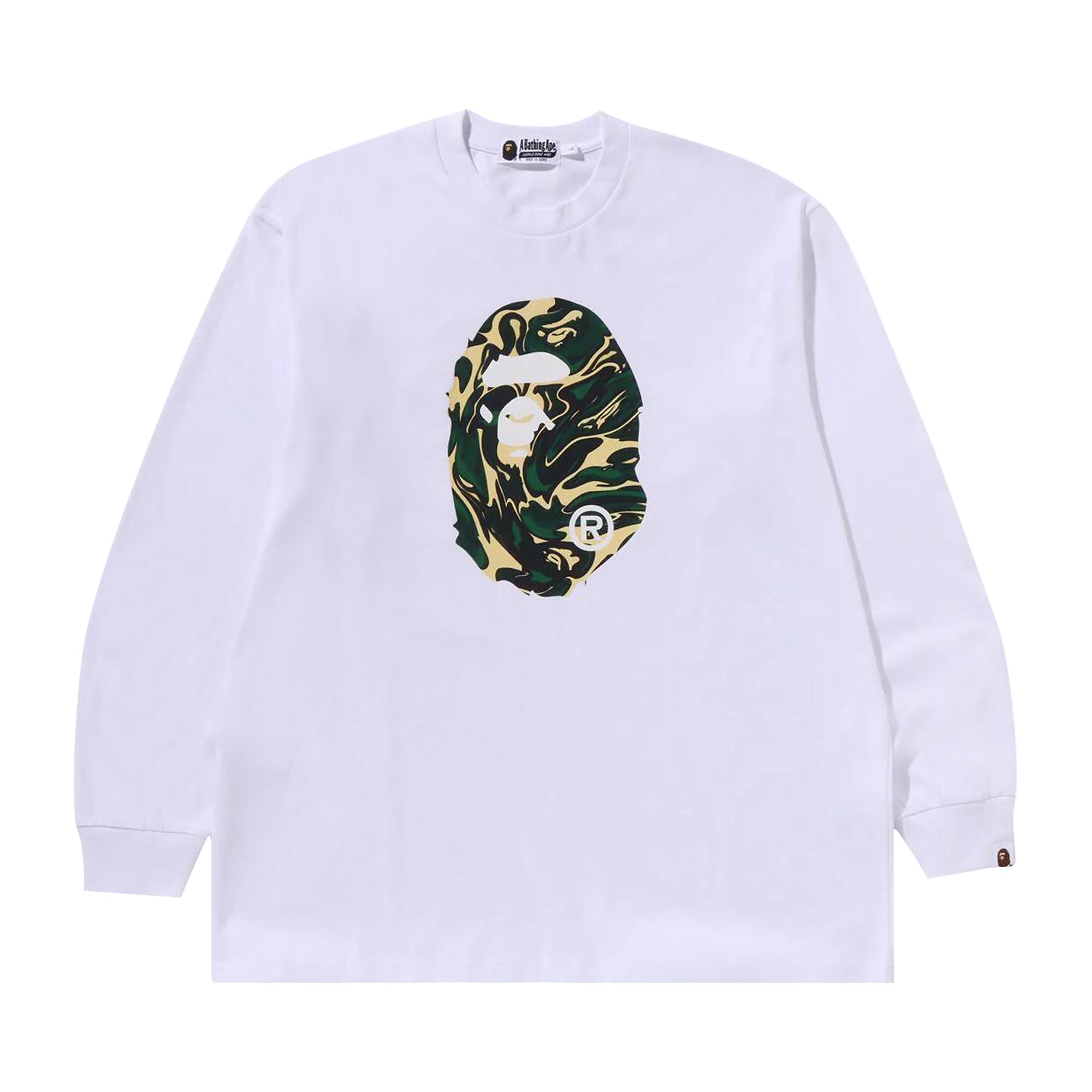 BAPE Marbling Camo Ape Head Relaxed Fit Long-Sleeve Tee 'White' | Men's Size XL