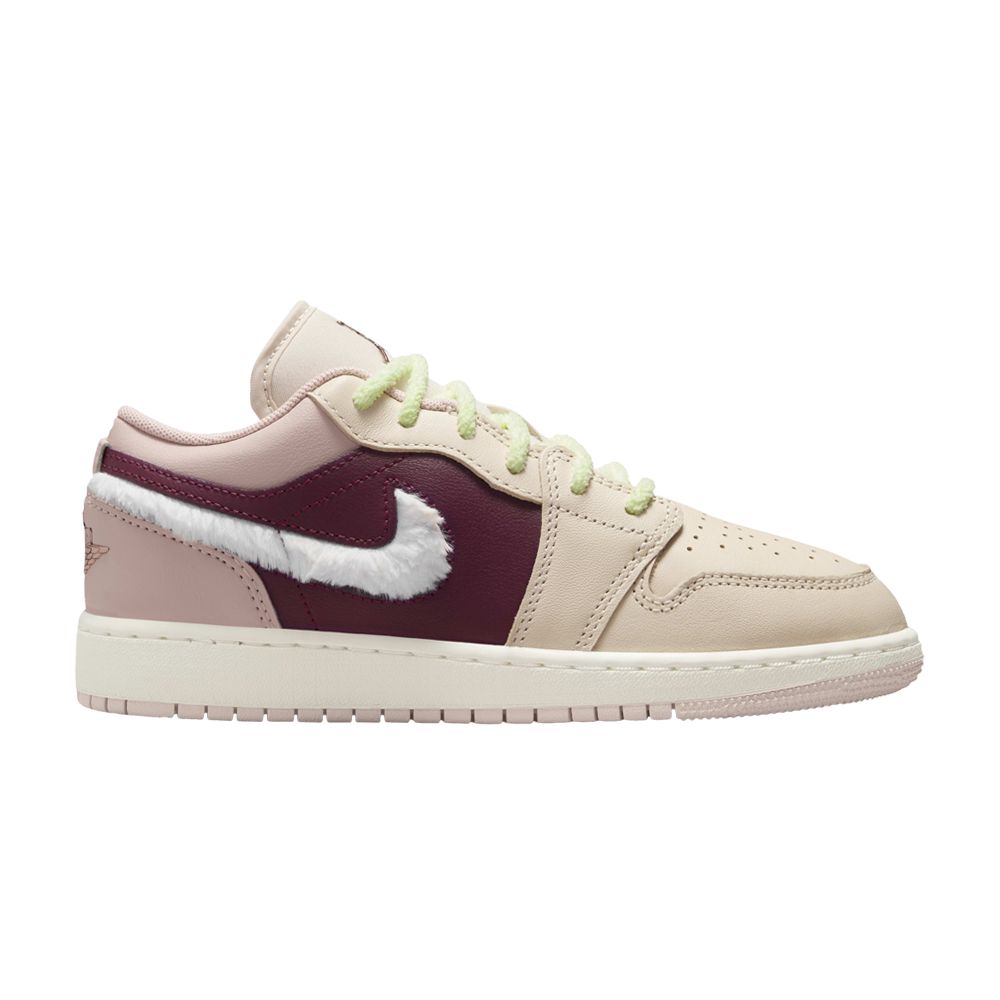 Pre-owned Air Jordan 1 Low Se Gs 'fur Swoosh' | Pink | Kid's Size 7