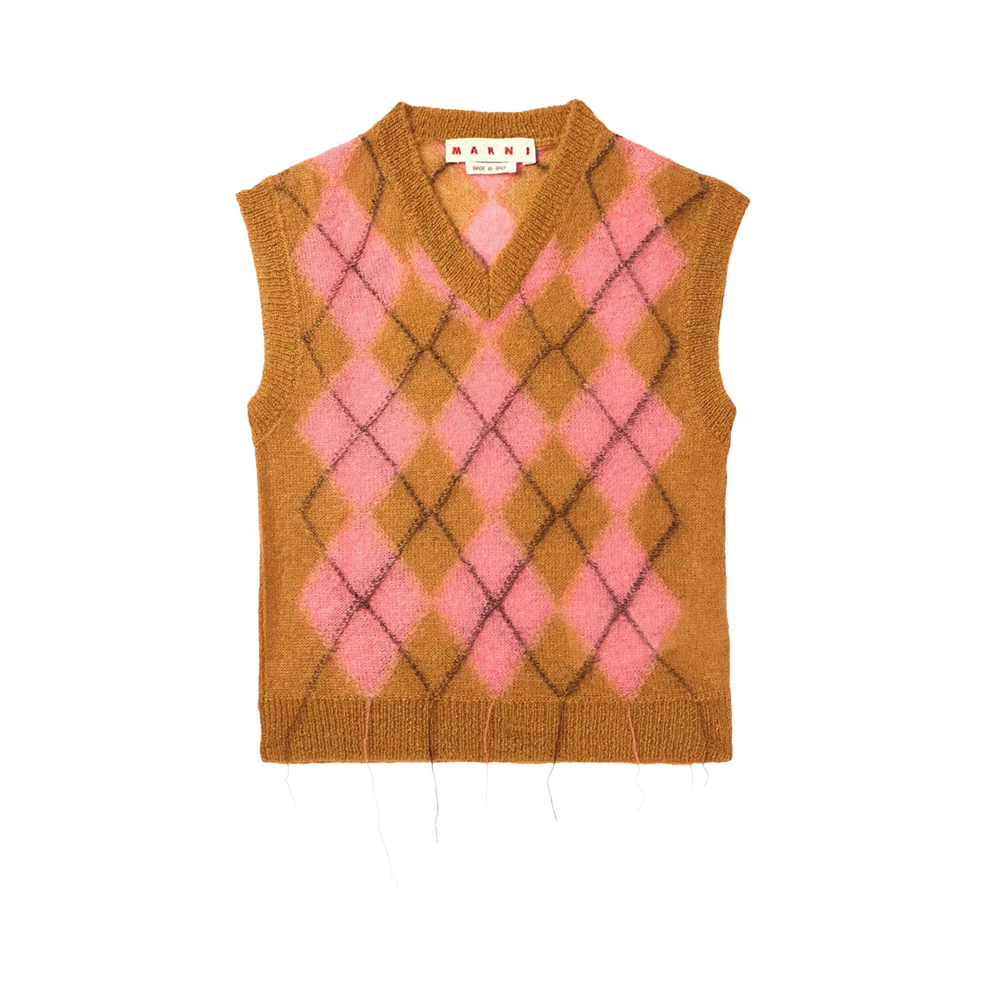 Pre-owned Marni Mohair Argyle Vest With Floating Threads 'camelia' | Multi-color | Men's Size 52