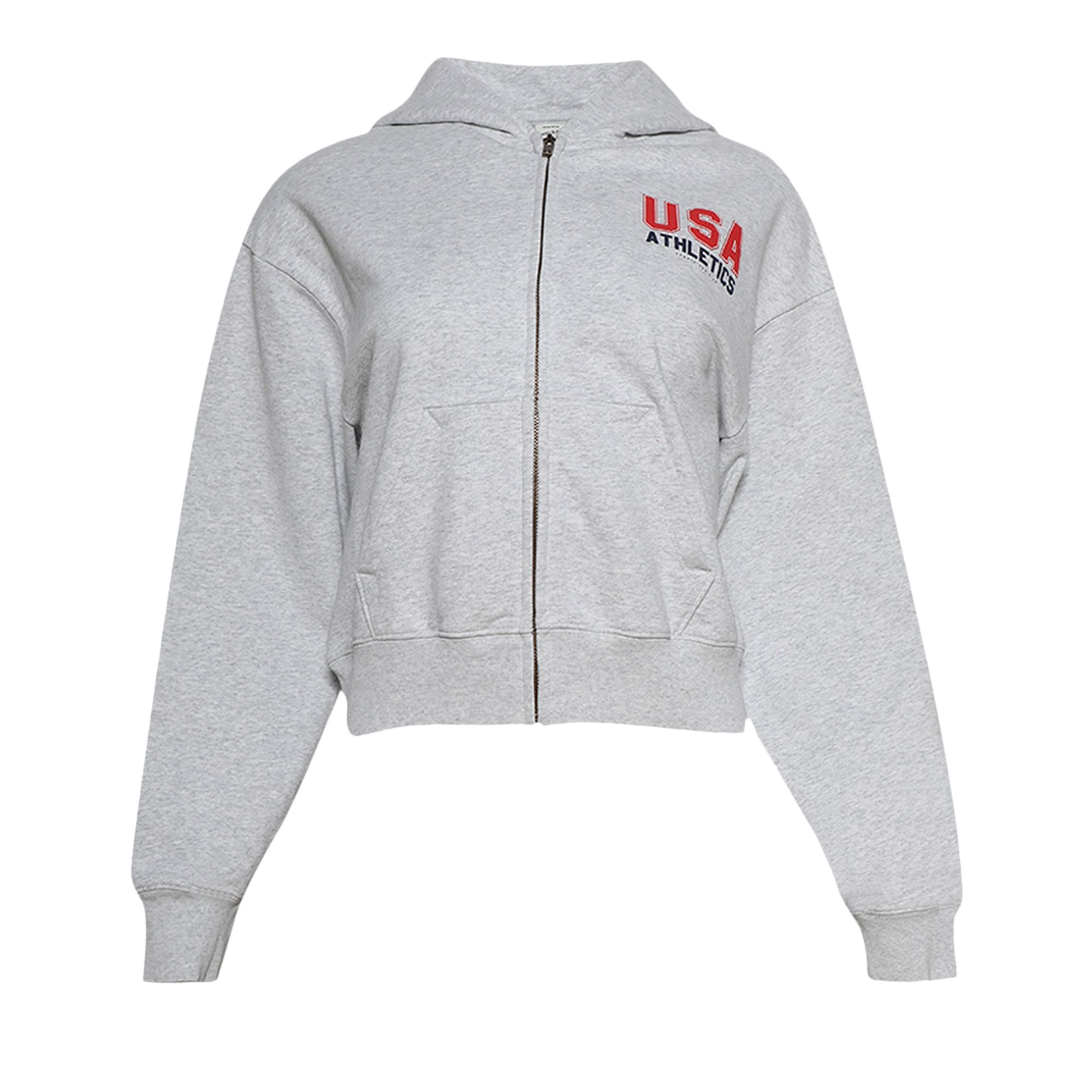 Pre-owned Sporty And Rich Sporty & Rich Usa Athletics Cropped Zip Hoodie 'heather Grey/sports Red/navy'