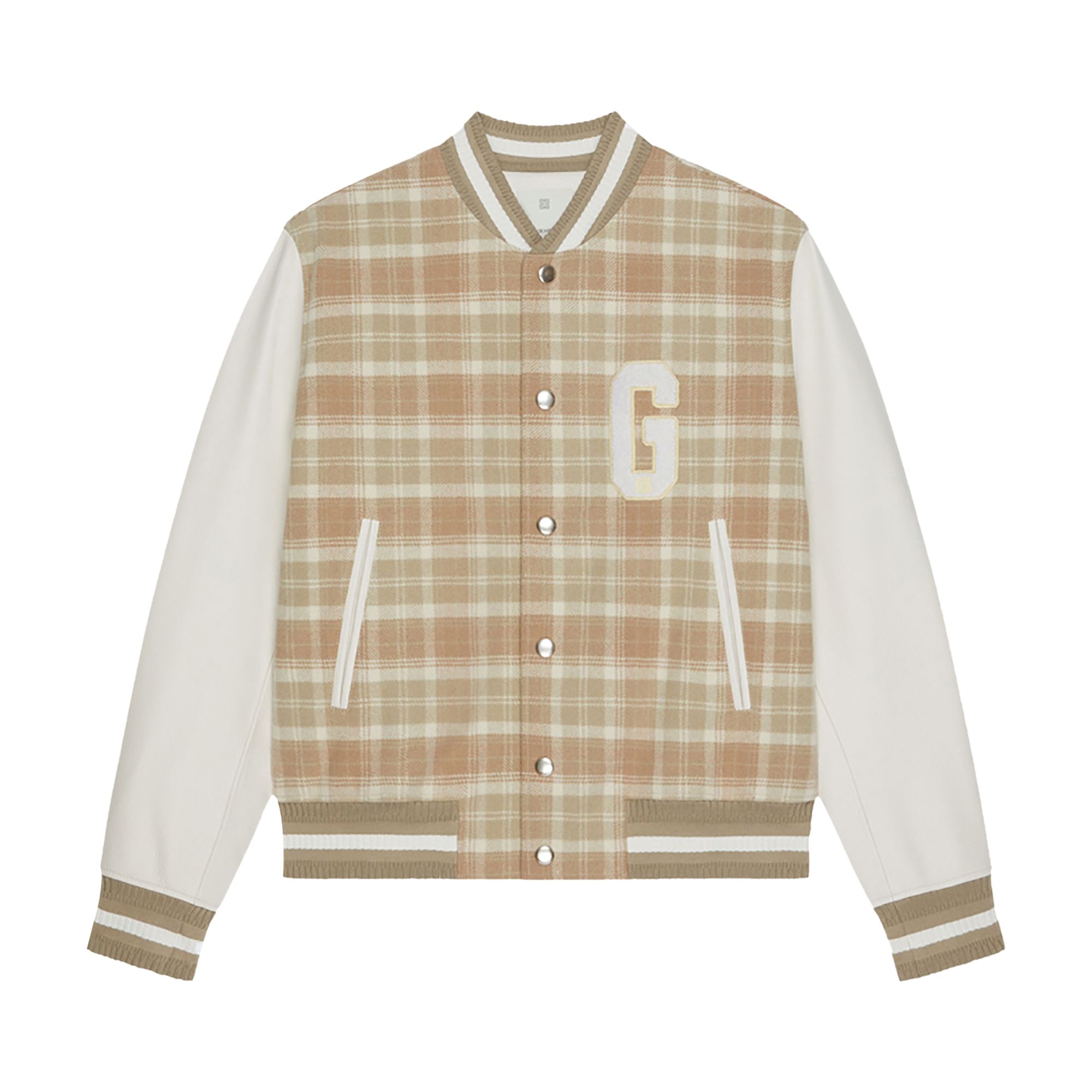 Pre-owned Givenchy Check Classic Varsity Jacket 'white/beige' | Men's Size 52