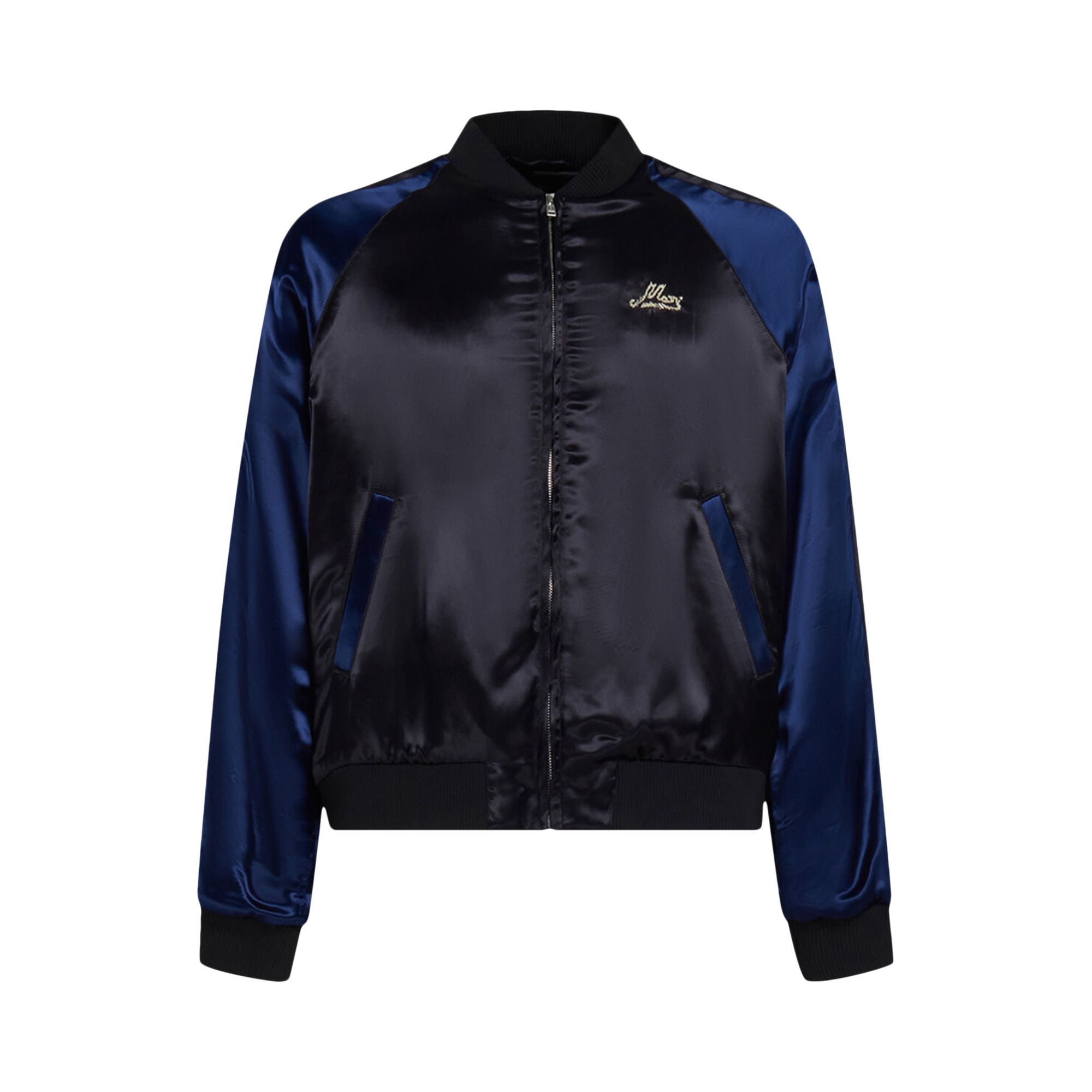 Pre-owned Marni Logo Embroidered Satin Bomber Jacket 'black/orion Blue' | Men's Size 48