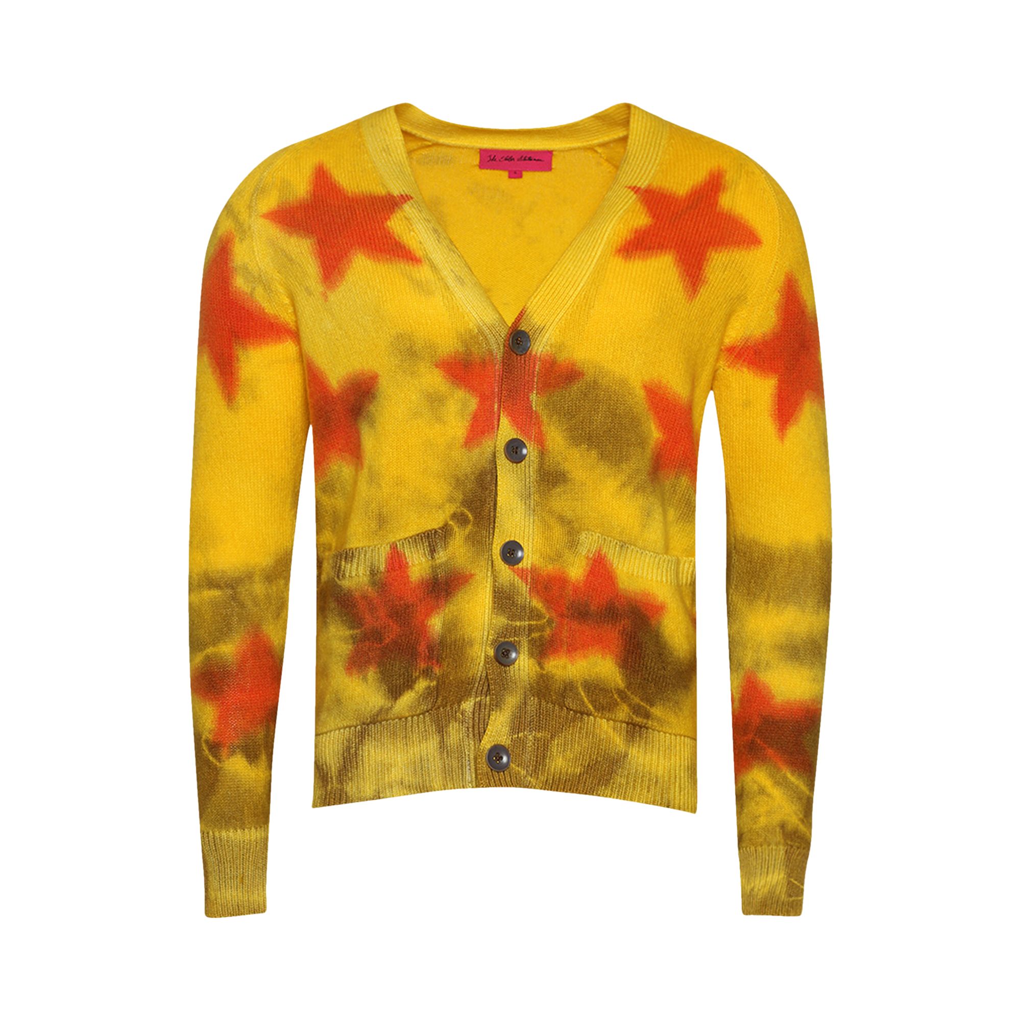 Pre-owned The Elder Statesman Star Sprayed Cardigan 'sunshine/red/brown' | Yellow | Men's Size M