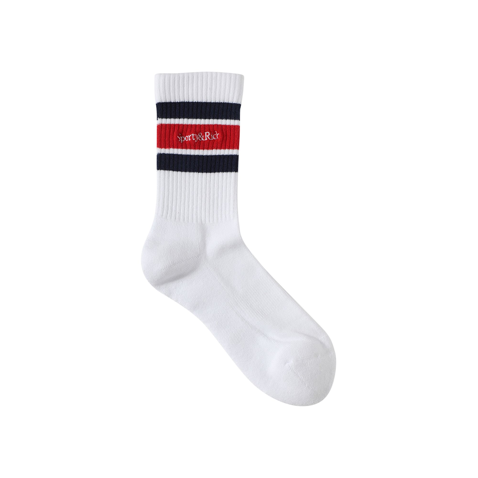 Sporty & Rich Serif Logo Striped Socks 'White/Sports Red/Navy' | Women's Size Onesize