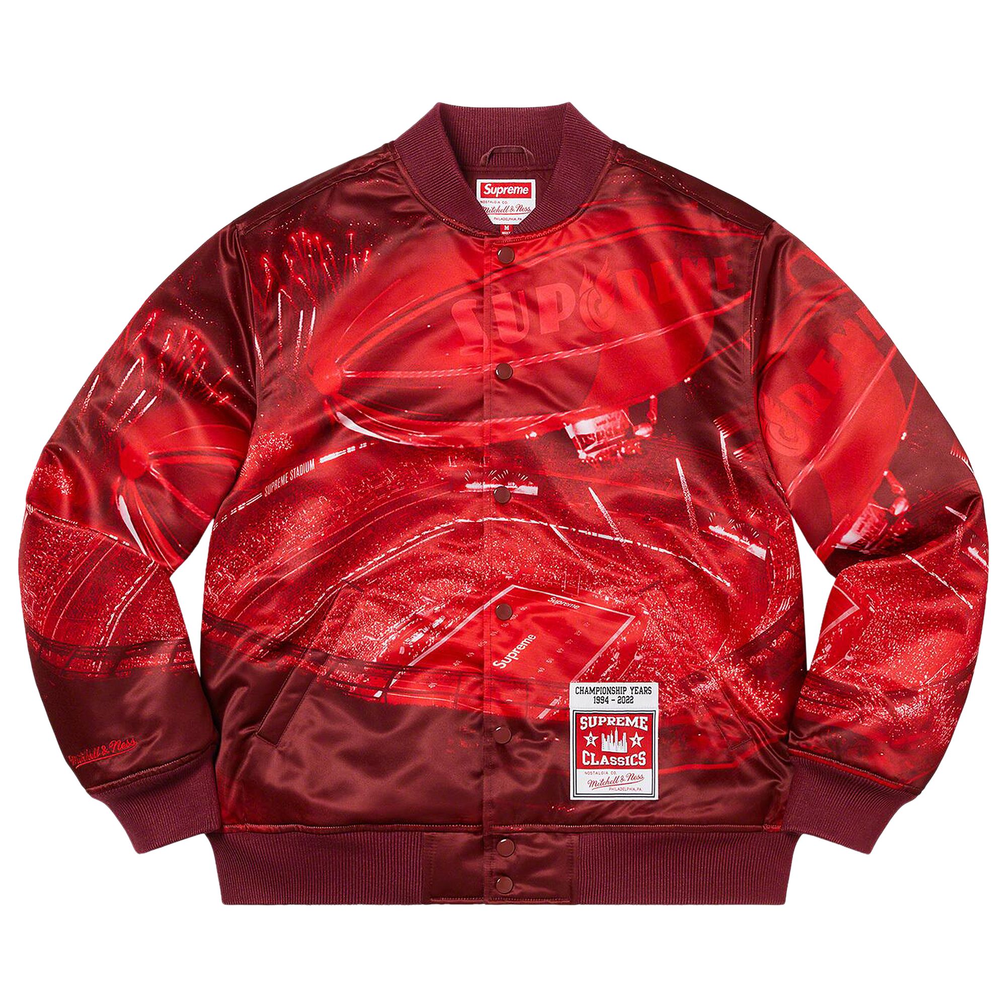 Click to view more detailed imagery on our partner's website Pre-owned Supreme X Mitchell & Ness Stadium Satin Varsity Jacket 'red' | Men's Size M