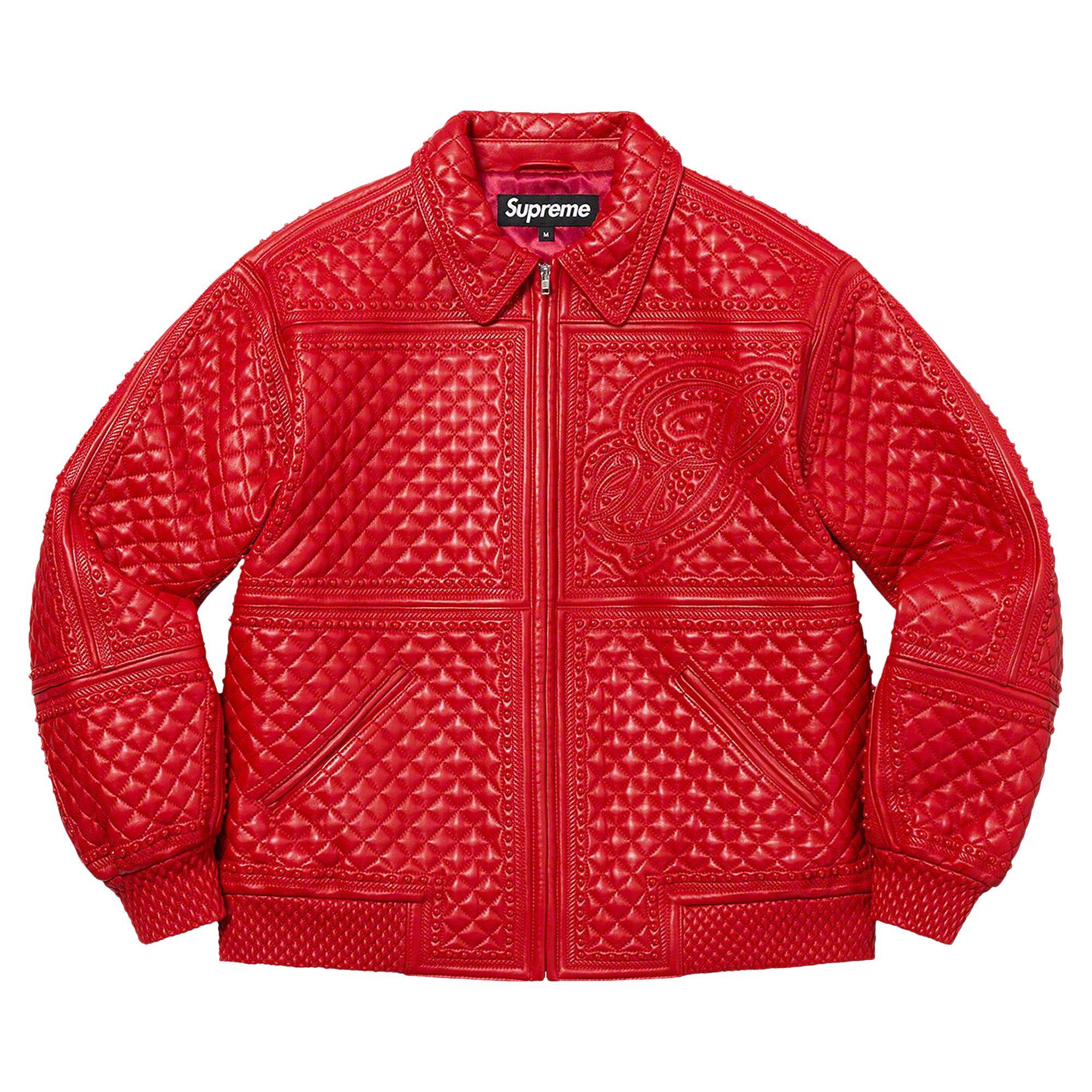 Pre-owned Supreme Studded Quilted Leather Jacket 'red' | Men's Size M