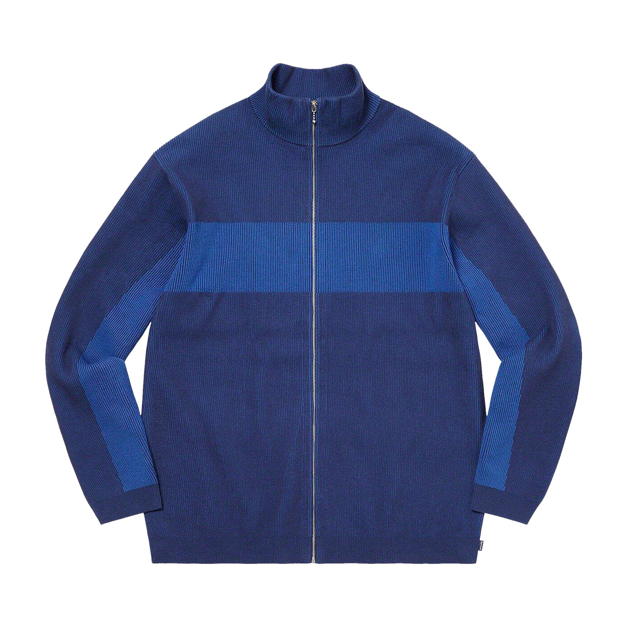 Pre-owned Supreme 2-tone Ribbed Zip Up Sweater 'blue' | Men's Size Xl