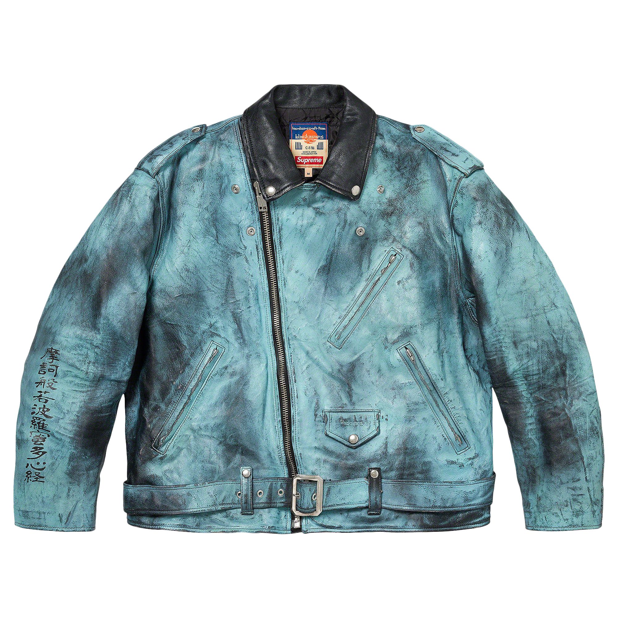 Pre-owned Supreme X Blackmeans Painted Leather Motorcycle Jacket 'light Green' | Men's Size M