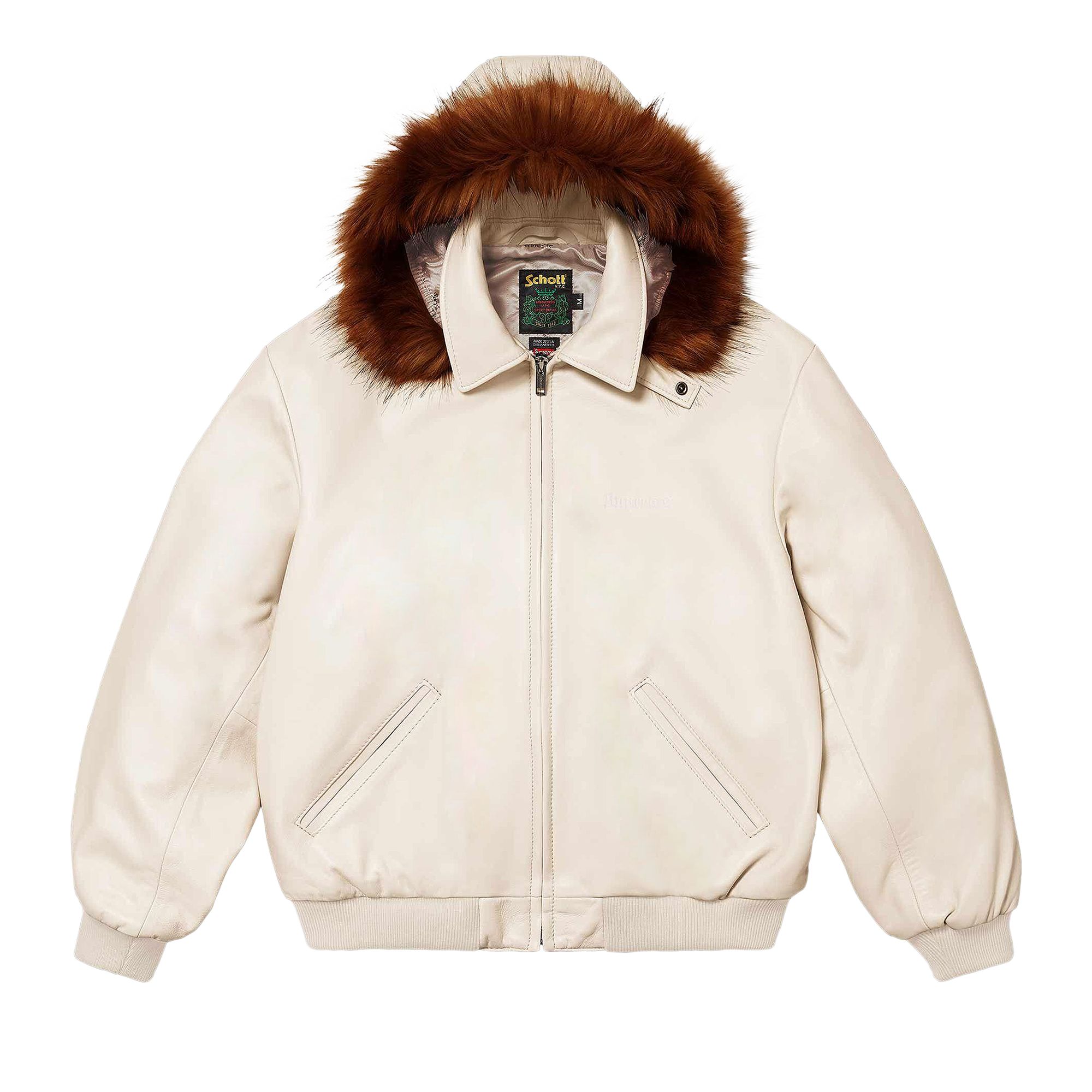 Pre-owned Supreme X Schott Hooded Leather Bomber Jacket 'stone' | Cream | Men's Size M