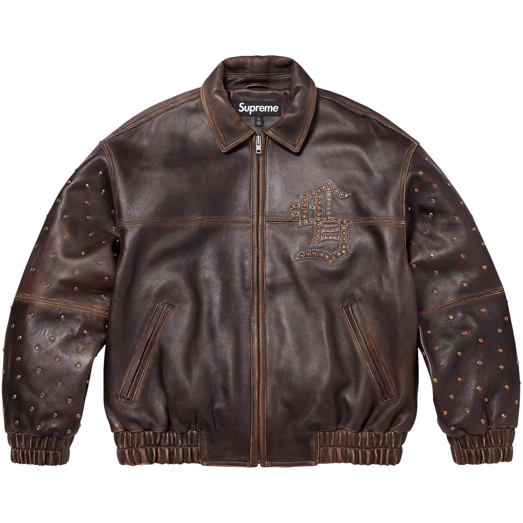 Supreme Gem Studded Leather Jacket 'Brown' | Men's Size 2XL
