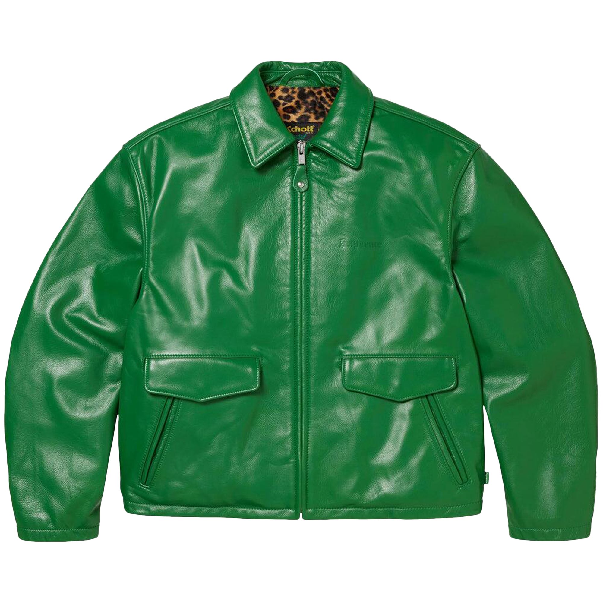 Supreme x Schott Leather Racer Jacket 'Green' | Men's Size 2XL
