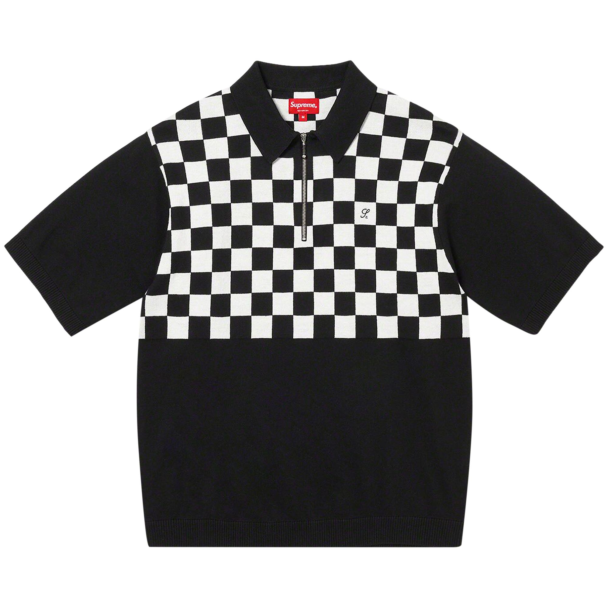 Pre-owned Supreme Checkerboard Zip Up Polo 'black' | Men's Size L