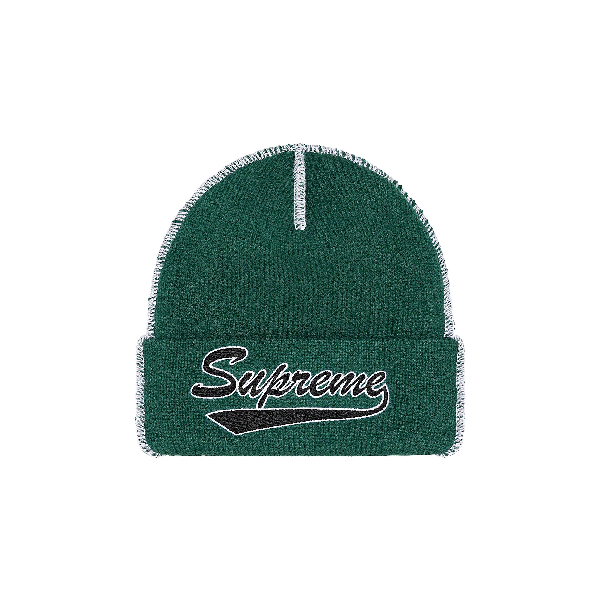 Pre-owned Supreme Contrast Stitch Beanie 'dark Pine' In Green