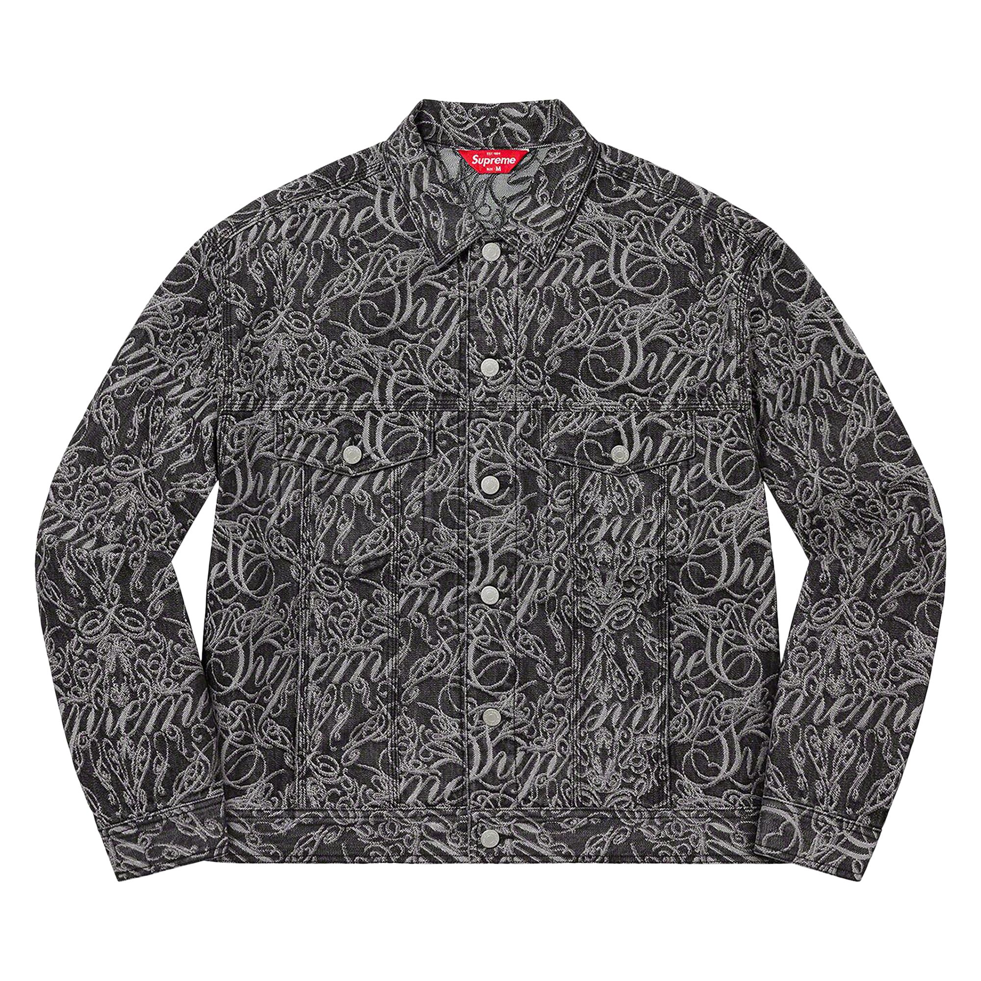 Pre-owned Supreme Script Jacquard Denim Trucker Jacket 'washed Black'