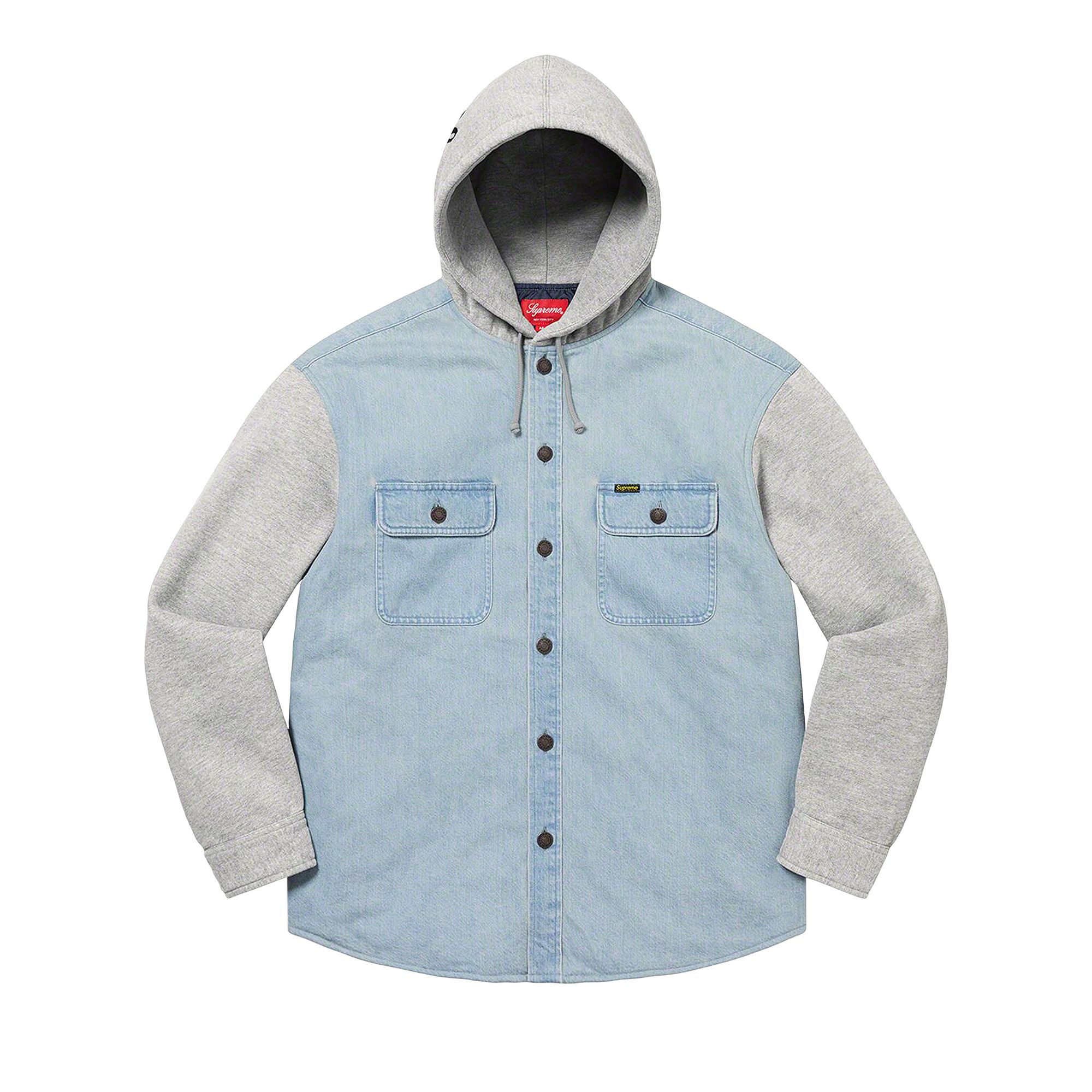 Supreme Fleece Hooded Denim Shirt 'Blue' | Men's Size L