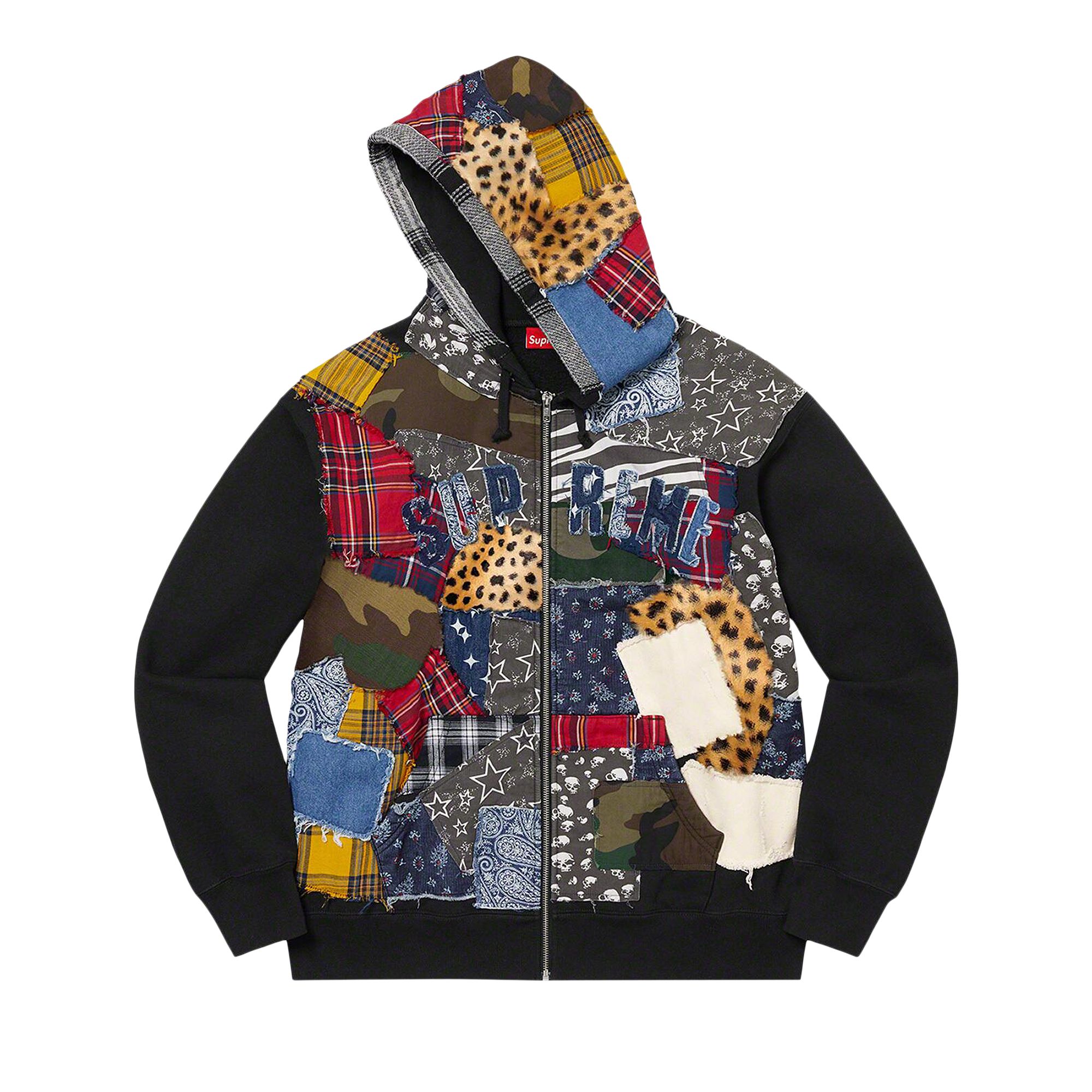 Supreme Patchwork Zip Up Hooded Sweatshirt 'Black' | Men's Size M