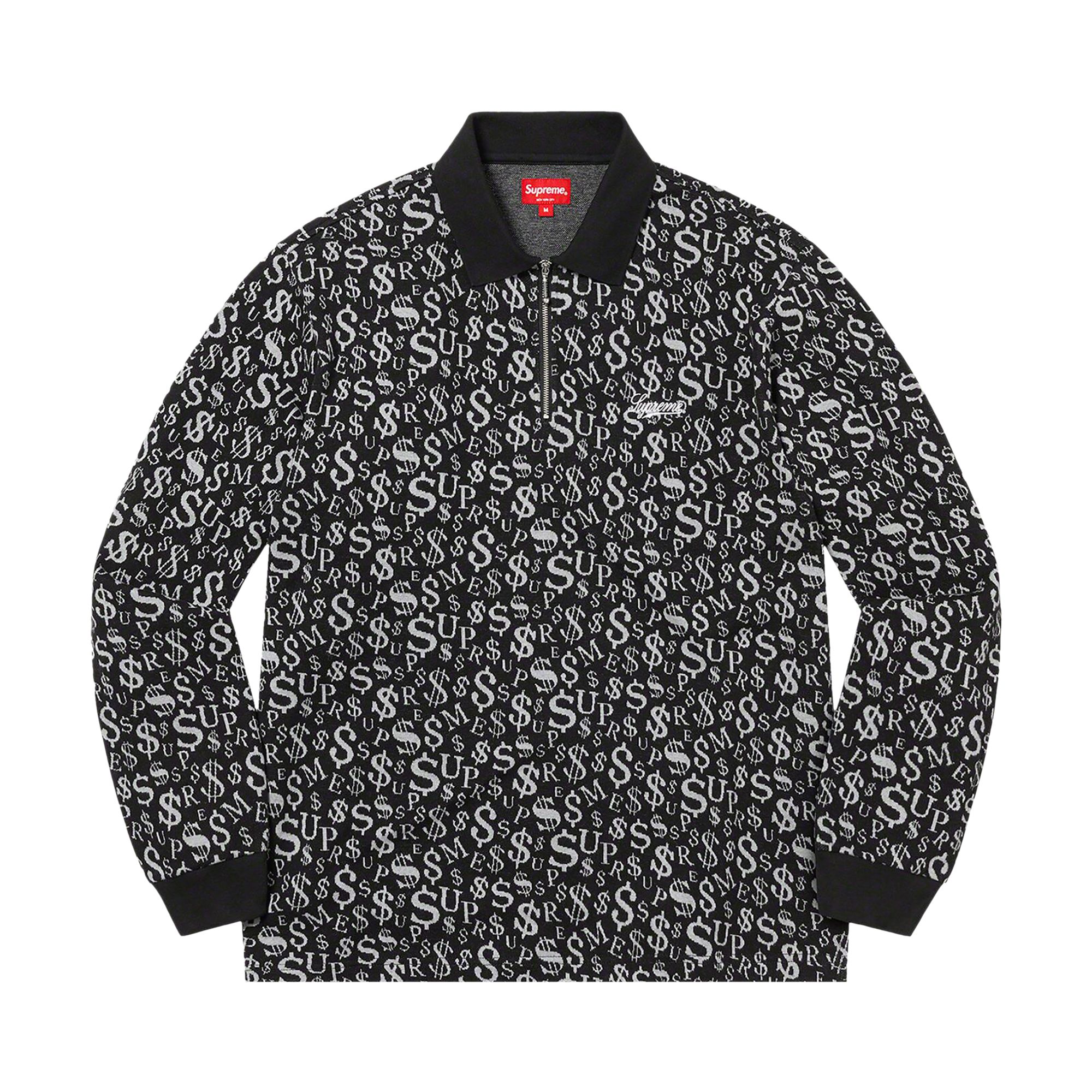Pre-owned Supreme Currency Jacquard Zip Long-sleeve Polo 'black' | Men's Size Xl