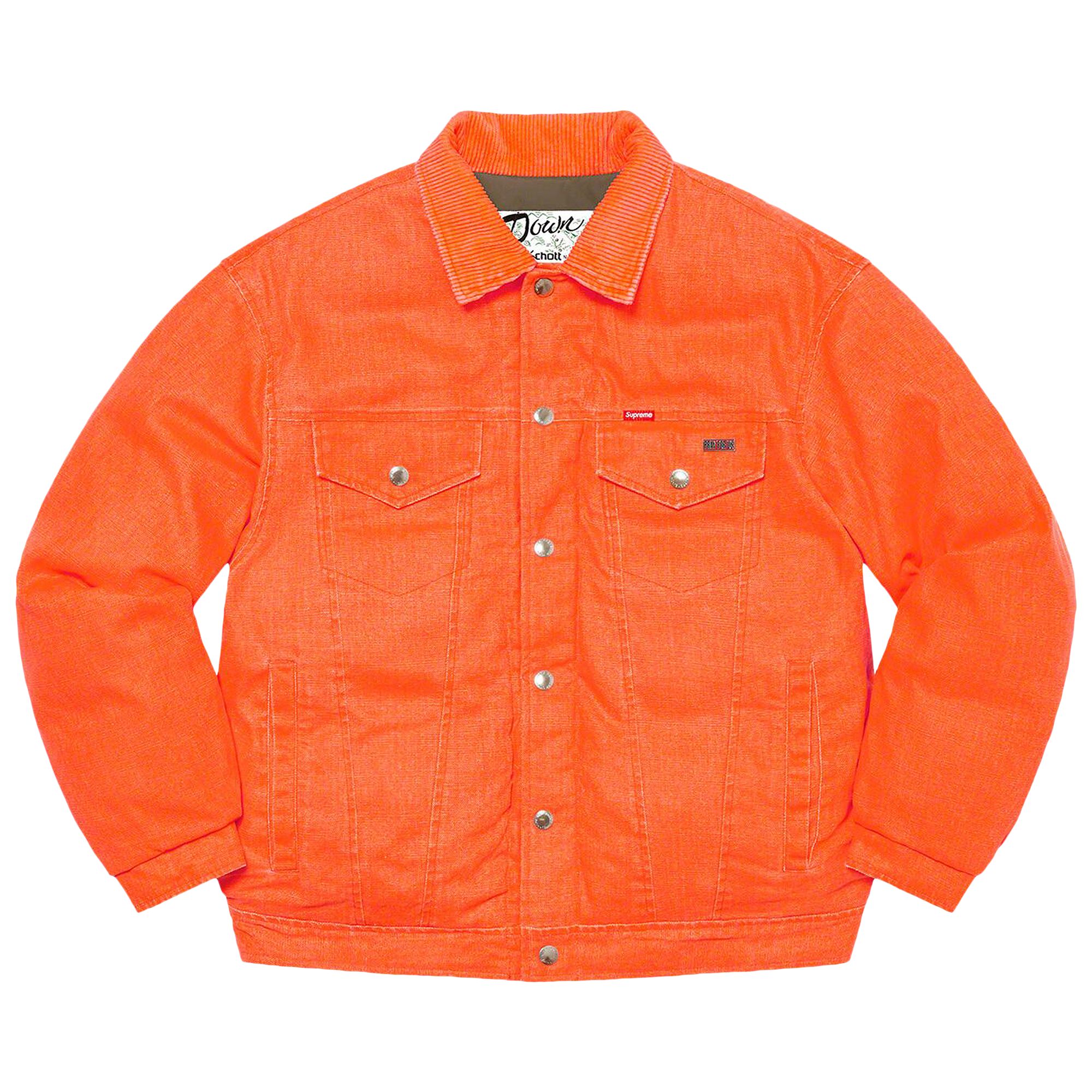 Supreme x Schott Canvas Down Trucker Jacket 'Neon Orange' | Men's Size XL