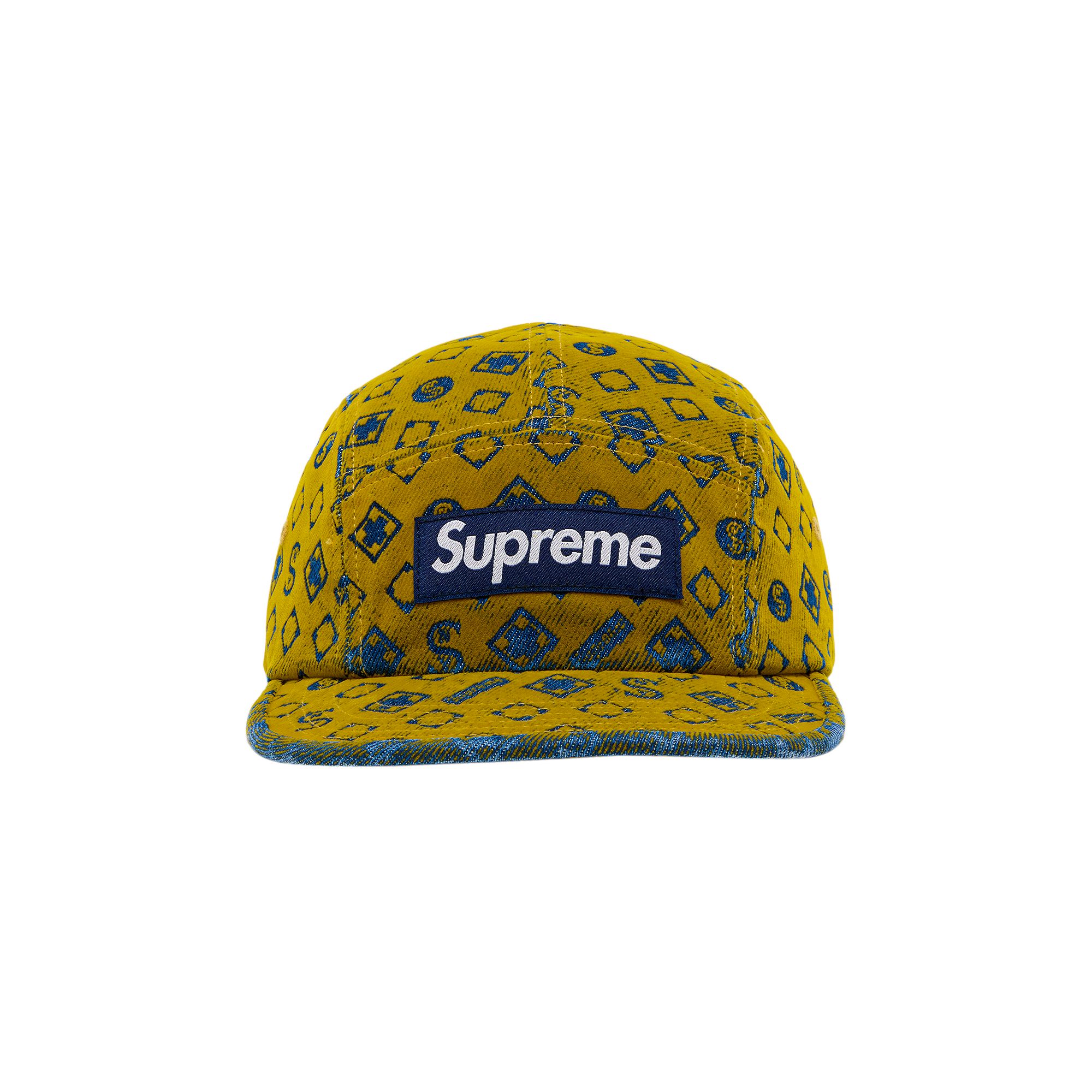 Pre-owned Supreme Flocked Denim Camp Cap 'mustard' In Yellow