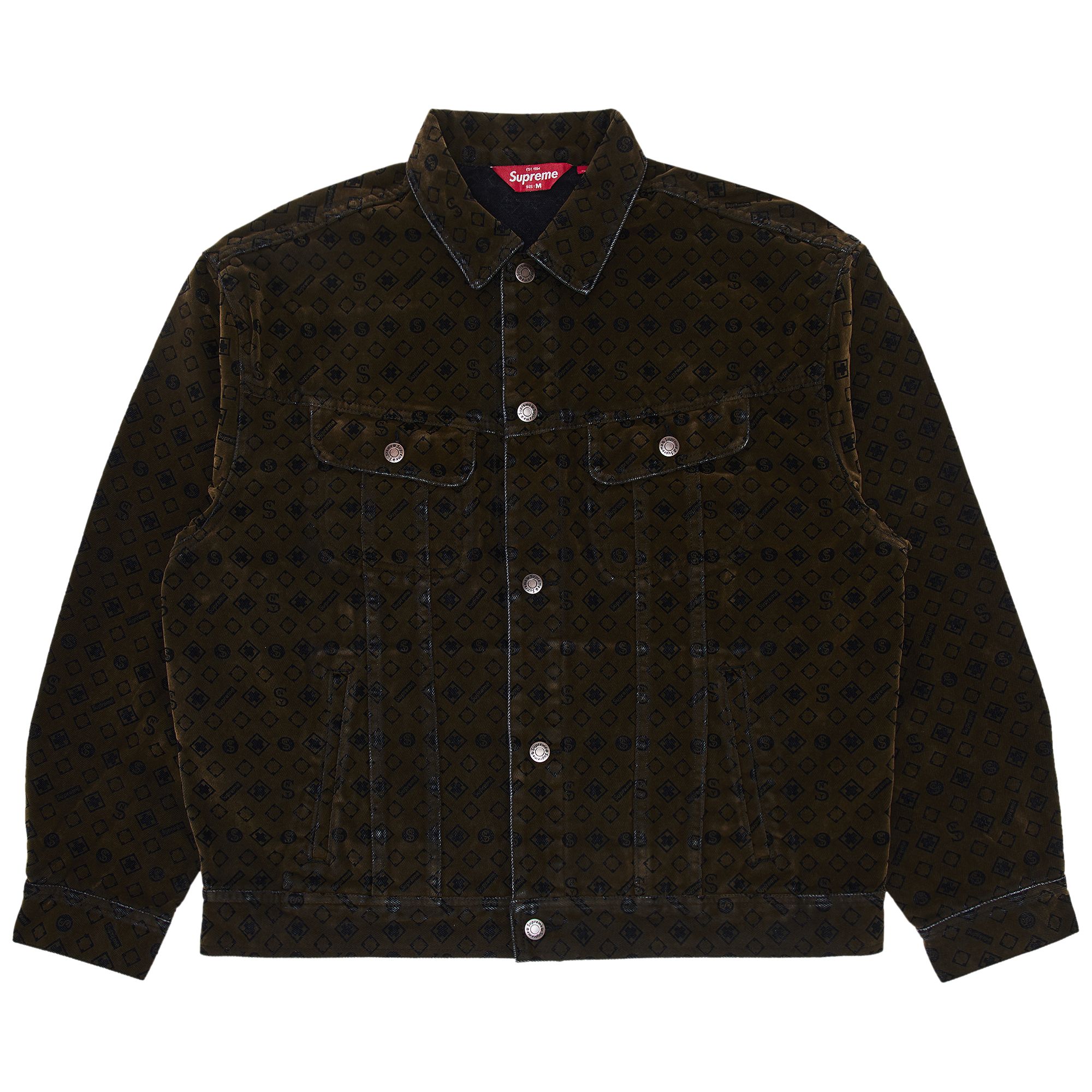 Pre-owned Supreme Flocked Denim Trucker Jacket 'black'