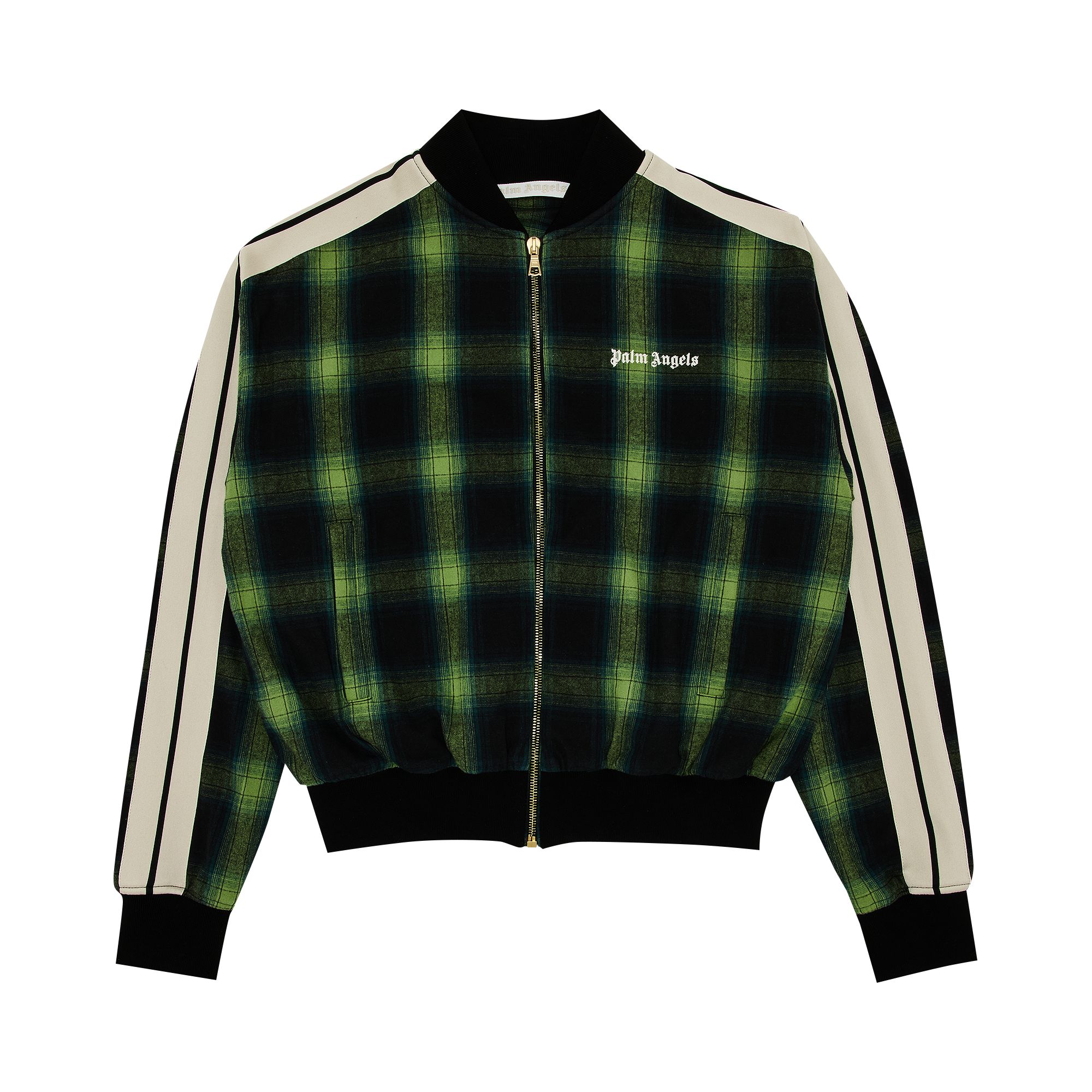 Pre-owned Palm Angels Classic Logo Check Bomber Jacket 'green/off White' | Women's Size Xs