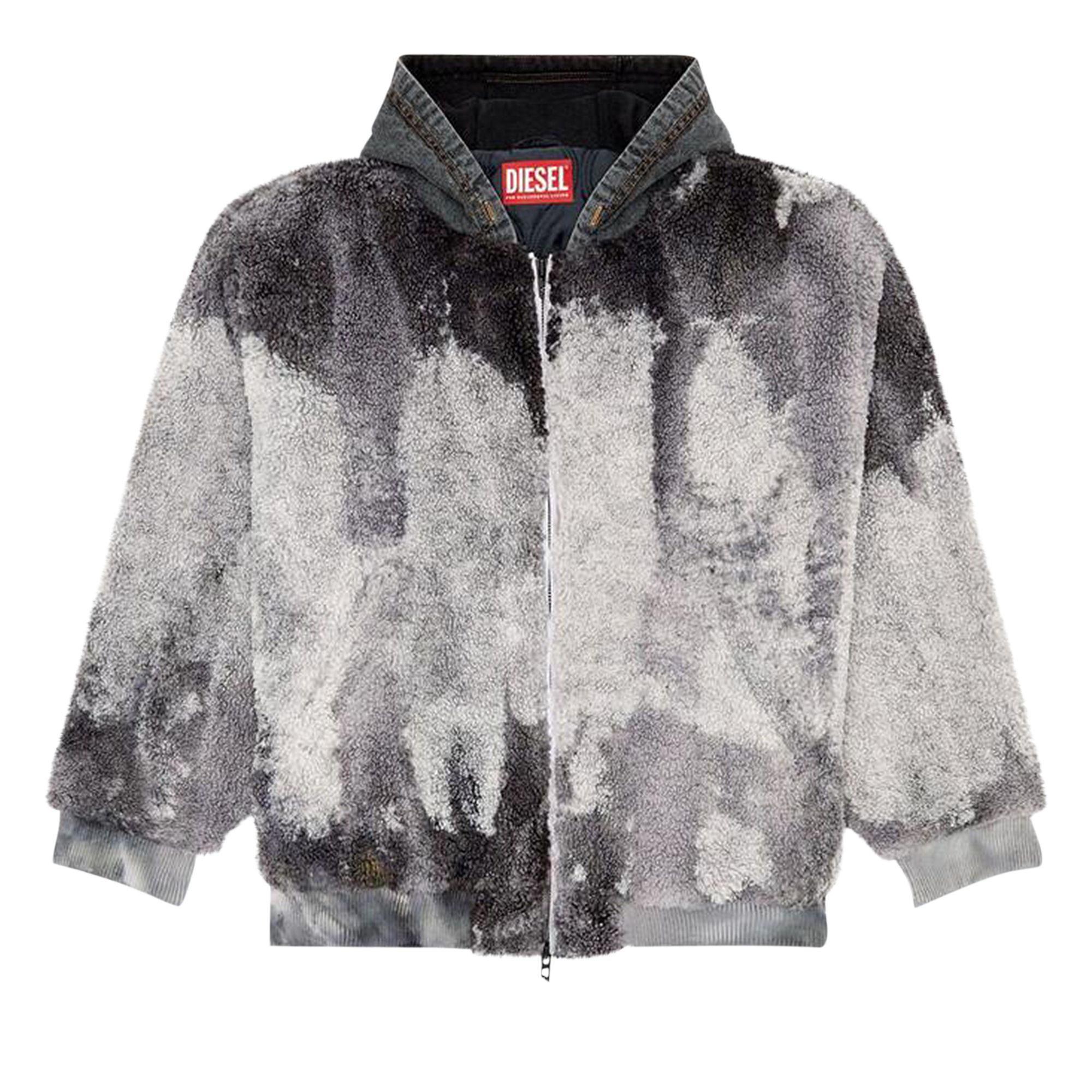 Pre-owned Diesel S-depla Tie-dyed Teddy Jacket With Denim Hood 'grey' | Men's Size Xl