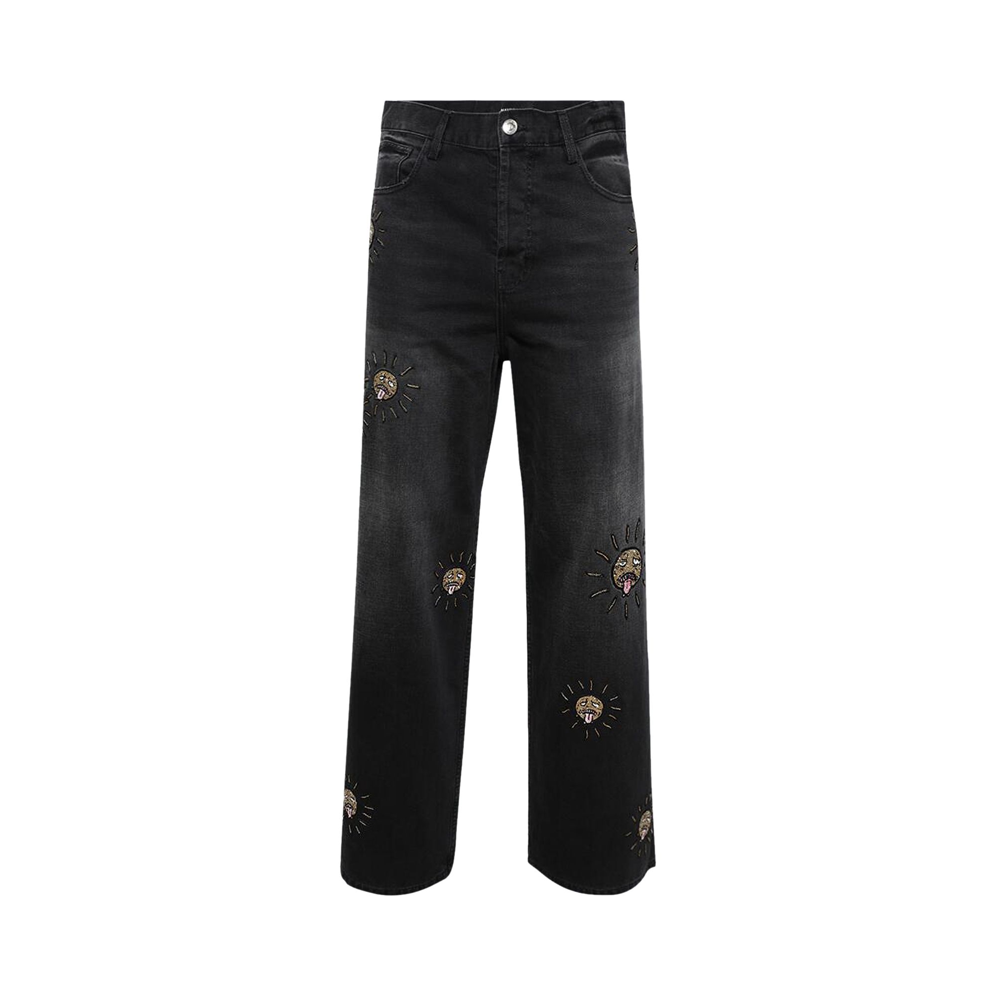 Pre-owned Nahmias Beaded Sun Wide Jeans 'charcoal Wash' | Black | Men's Size 34