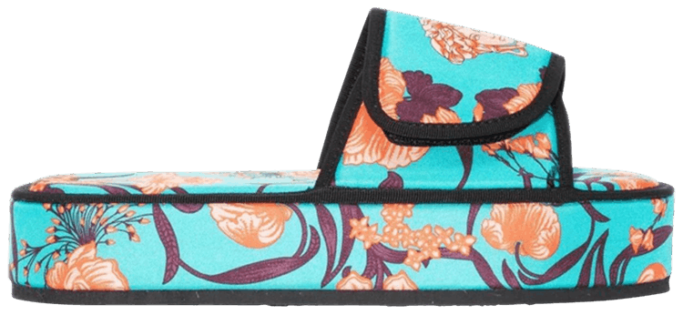 Versace Wmns Wedges Slide Baroque Art Deco Flowers   Blue