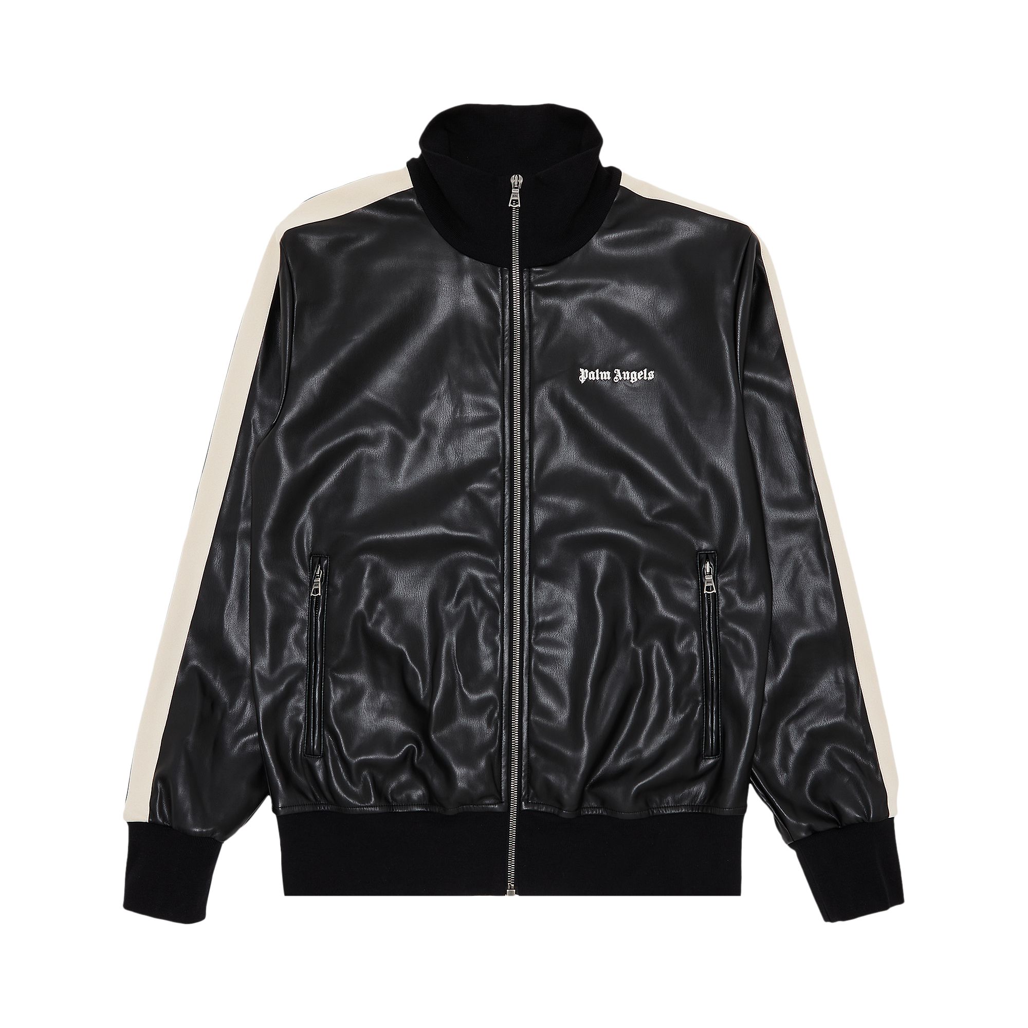 Palm Angels Leather Effect Track Jacket 'Black/Off White' | Men's Size L