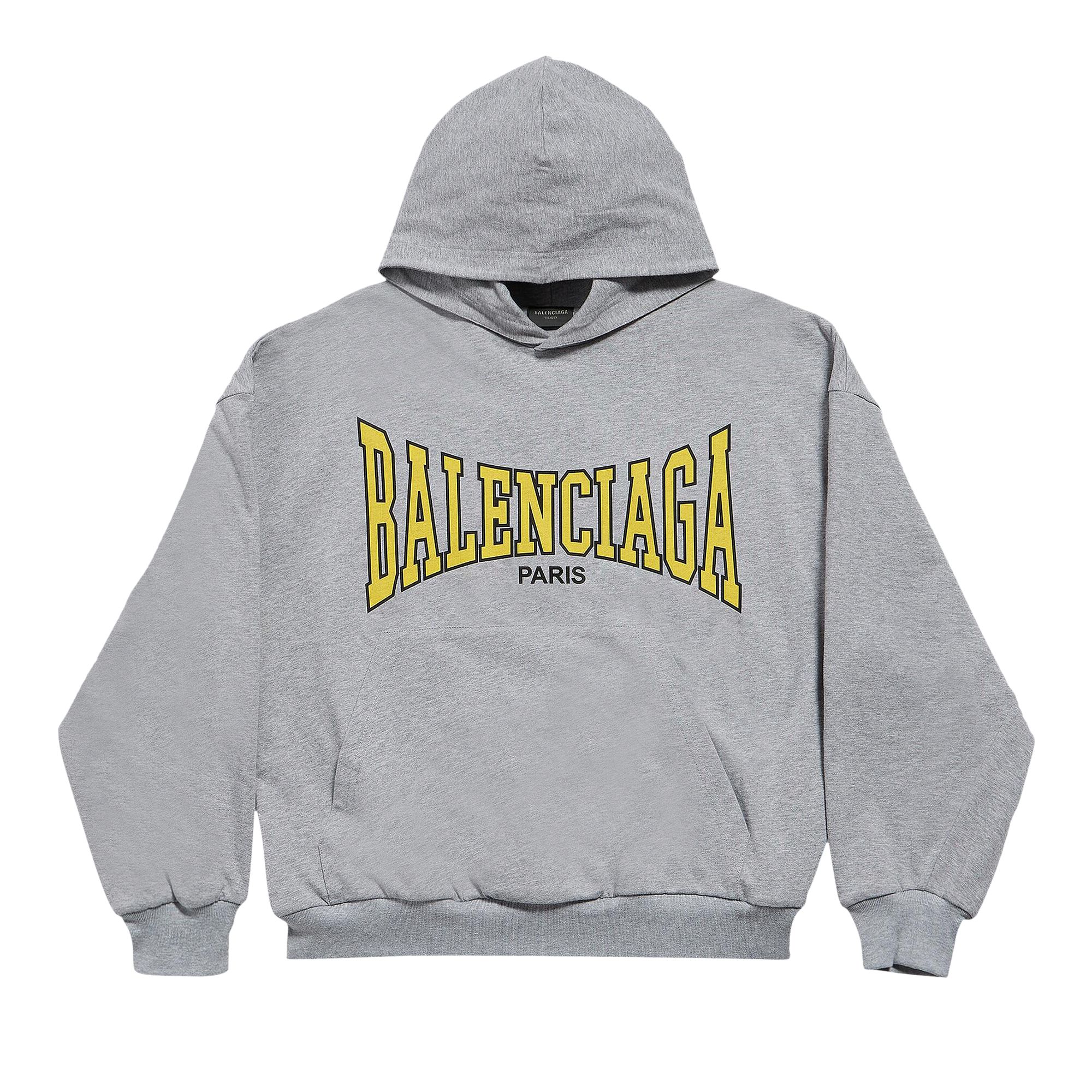 Pre-owned Balenciaga Logo Printed Hoodie 'heather Grey/yellow' | Men's Size L