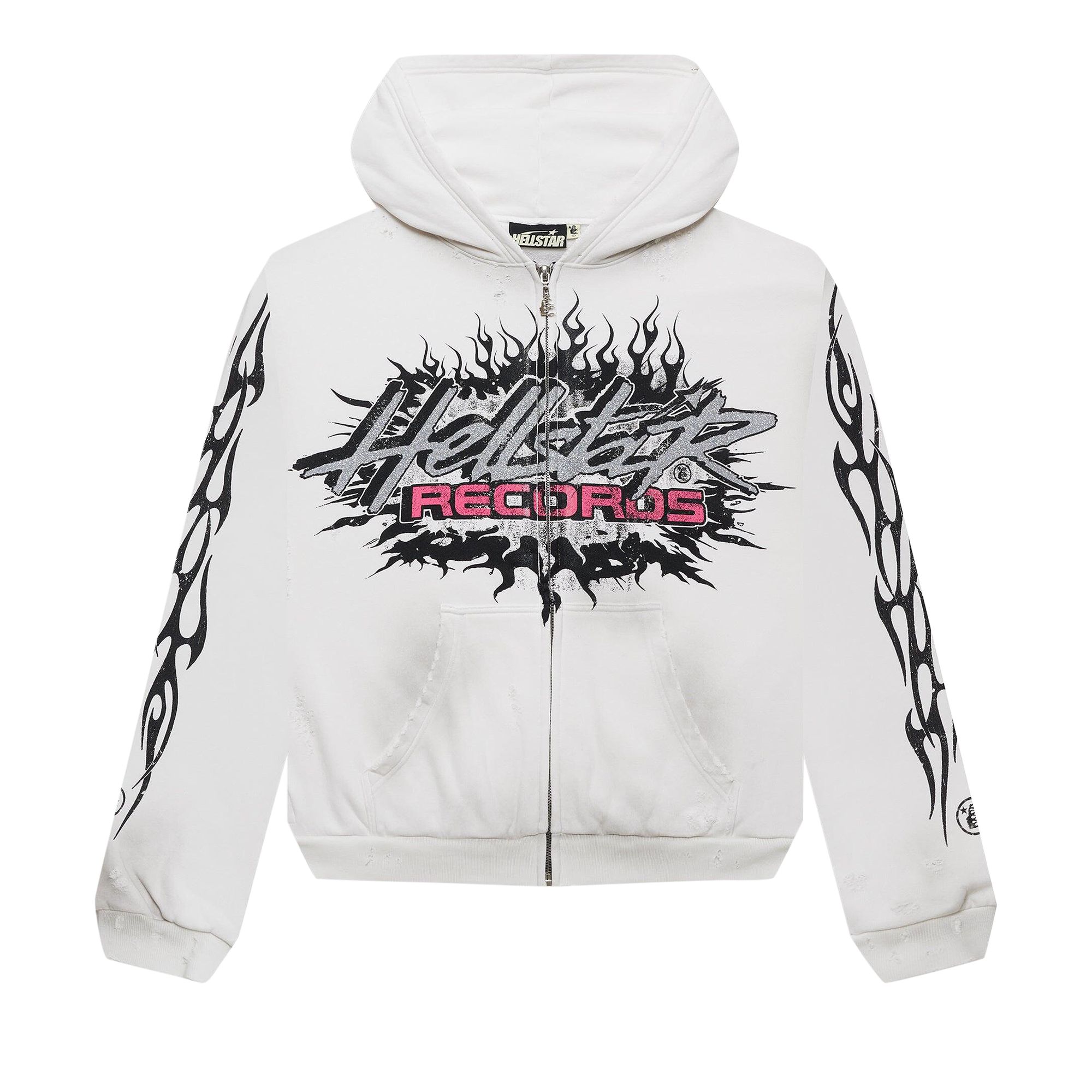 Hellstar Records Glitter Zip Up Hoodie 'White' | Men's Size L