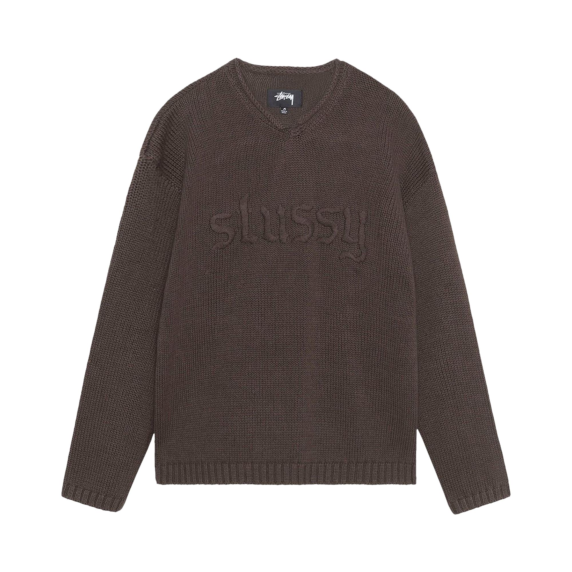 Stussy Embroidered V Neck Logo Sweater 'Brown' | Men's Size L
