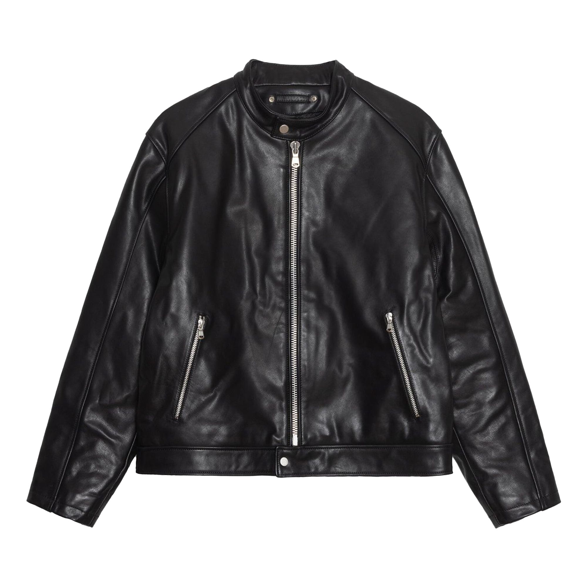 Stussy Cafe Racer Leather Jacket 'Black' | Men's Size M