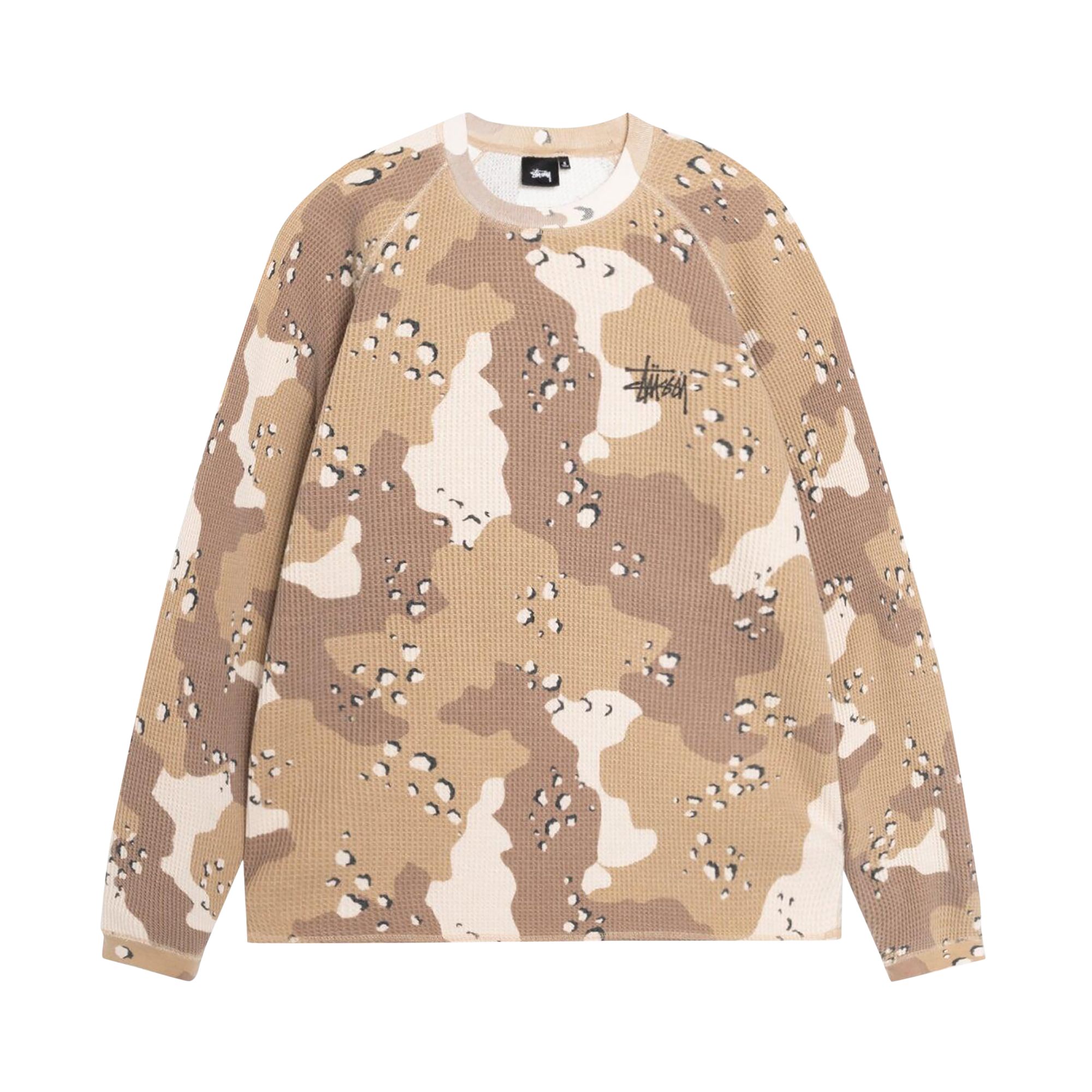 Pre-owned Stussy Raglan Thermal Long-sleeve Crew 'desert Camo' In Tan