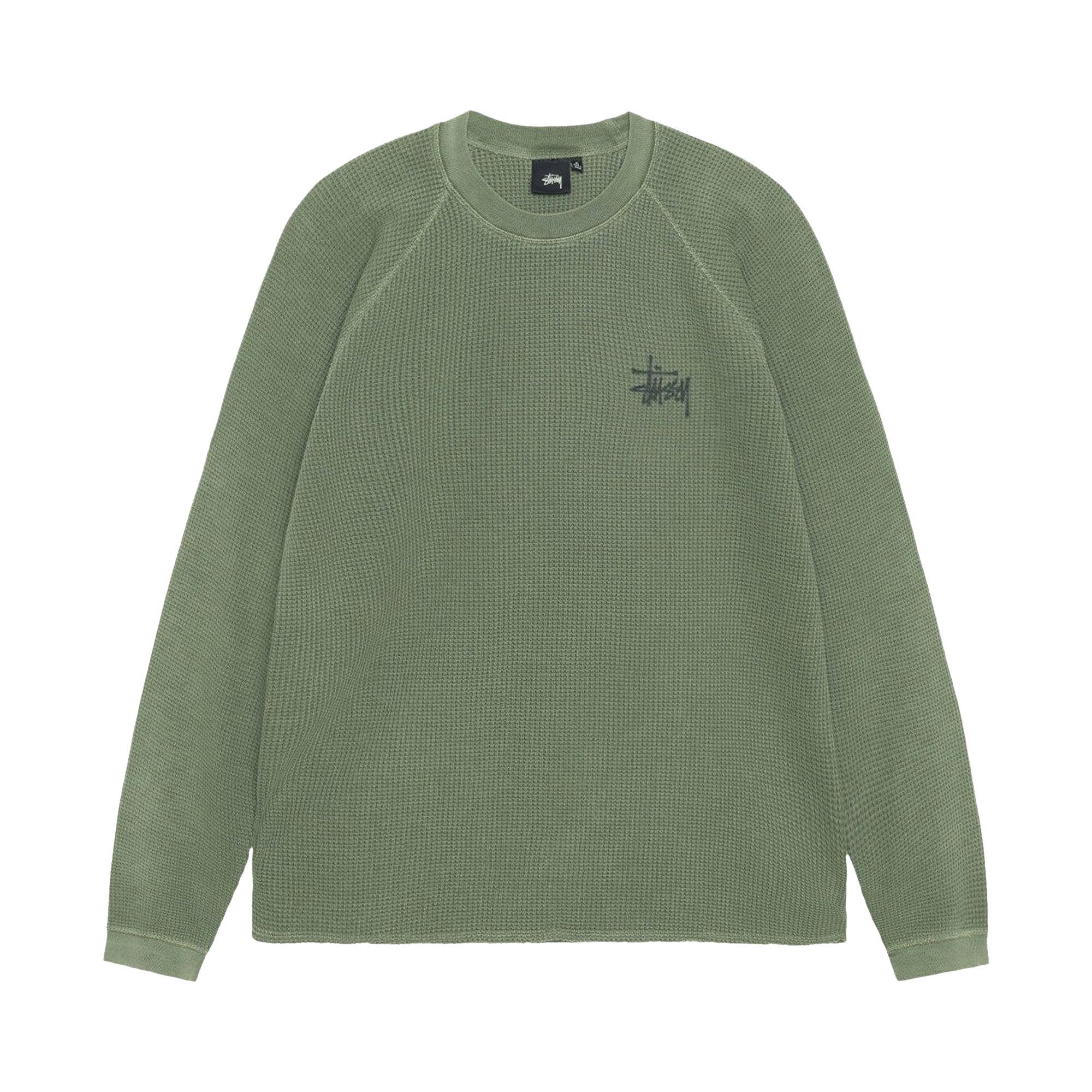 Pre-owned Stussy Raglan Thermal Long-sleeve Crew 'pine' In Green